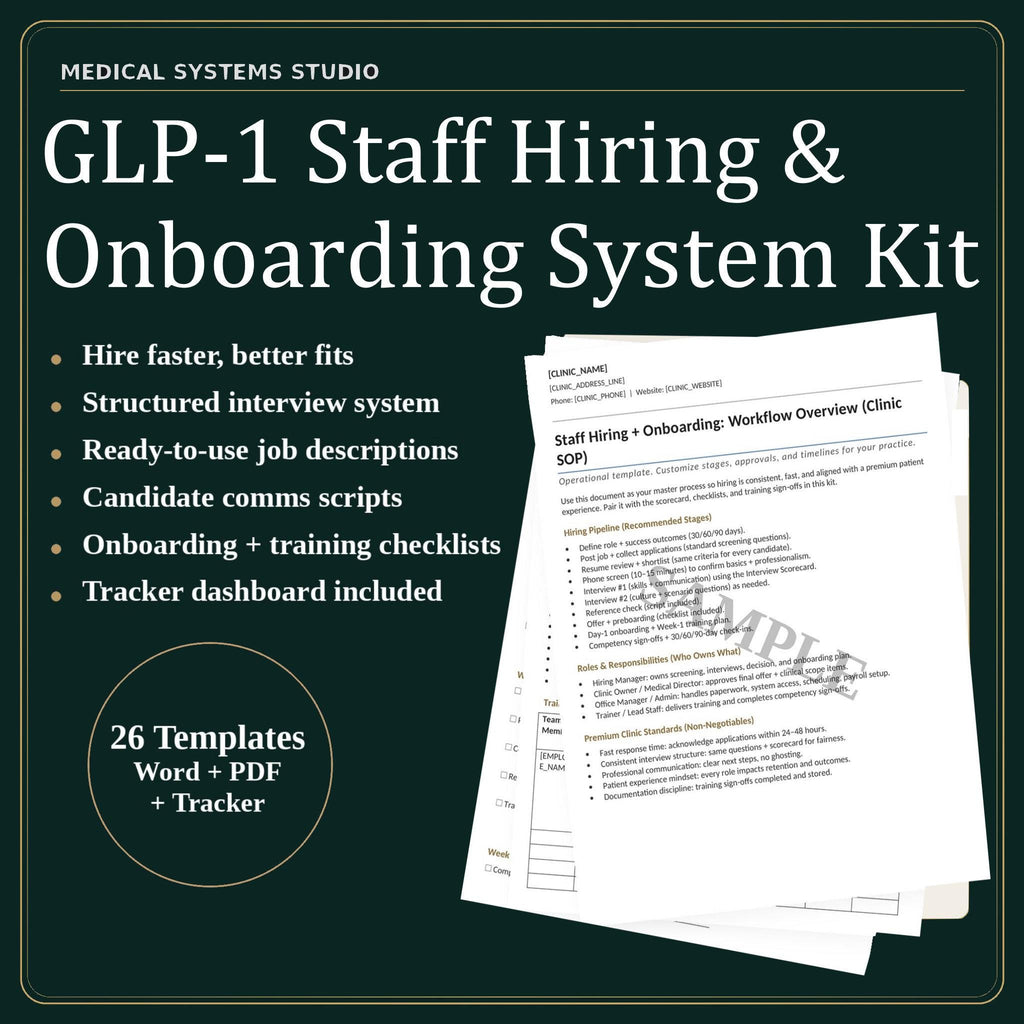 GLP-1 Staff Hiring & Onboarding System Kit | Job descriptions, Interview, Training (Word, PDF, Tracker)