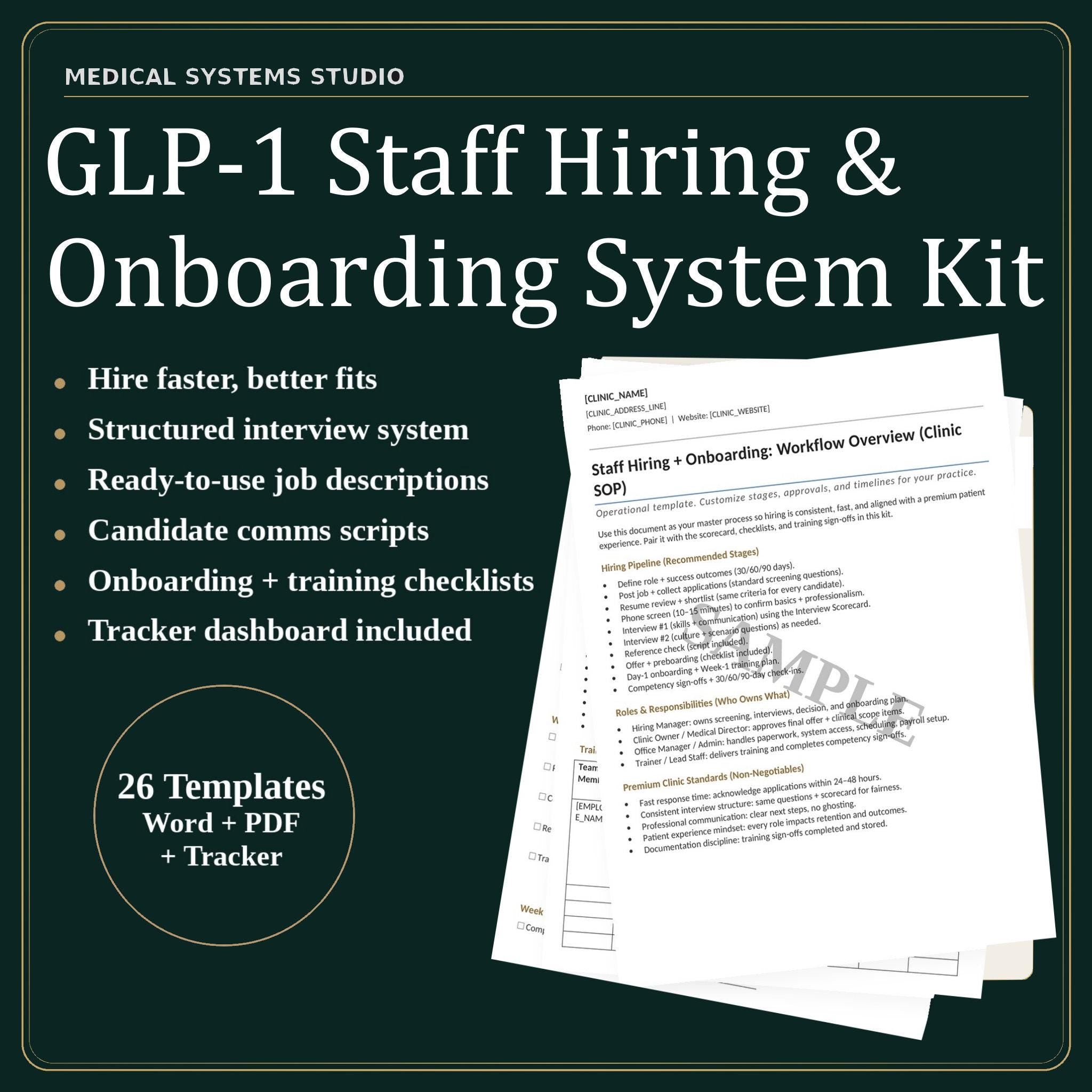 GLP-1 Staff Hiring & Onboarding System Kit | Job descriptions, Interview, Training (Word, PDF, Tracker)