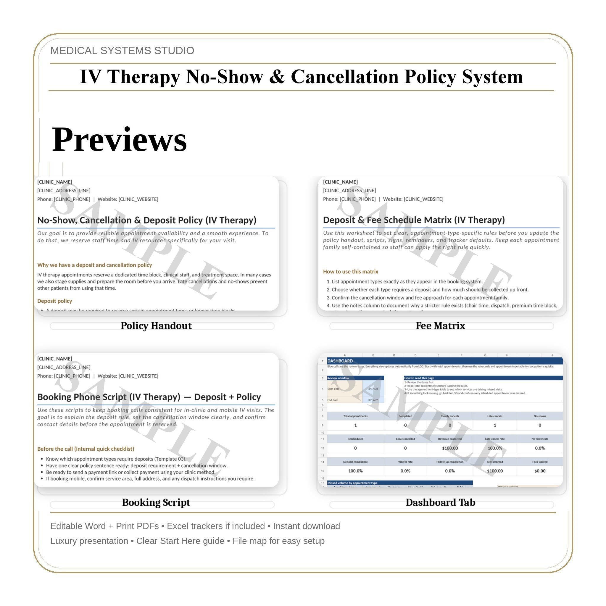 IV Therapy No-Show Cancellation Policy System | Deposit, Scripts, Reminders (Digital Download)