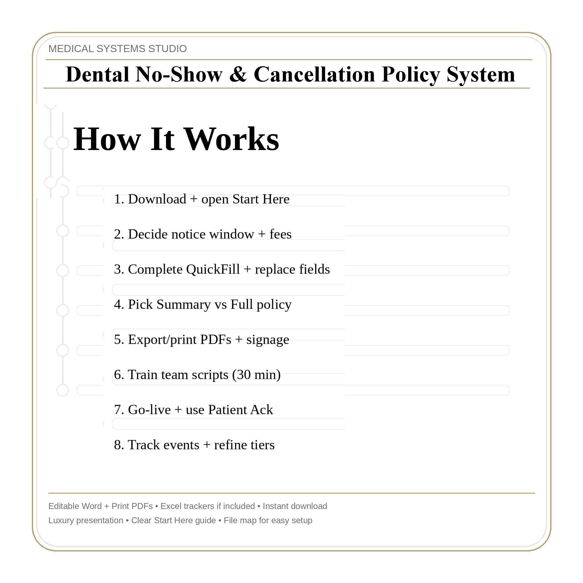 Dental No-Show Policy System | Clinic Forms, Front Desk Scripts (PDF, DOCX, XLSX)