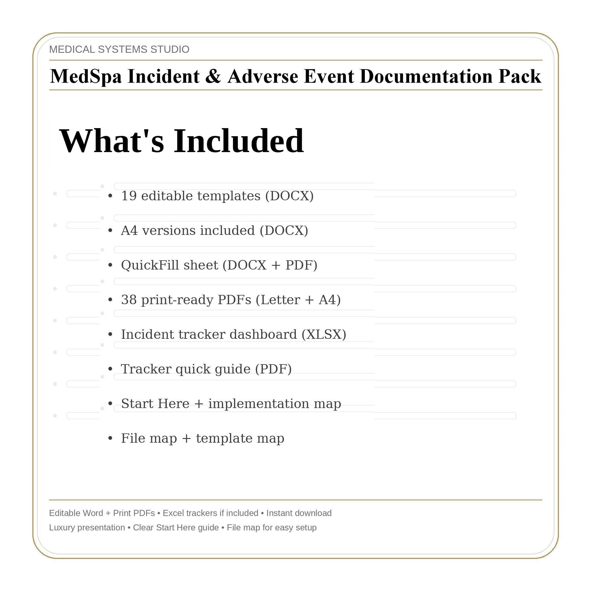 MedSpa Incident Documentation Pack | Report Forms, Follow-Up Scripts (Word/PDF/Excel)