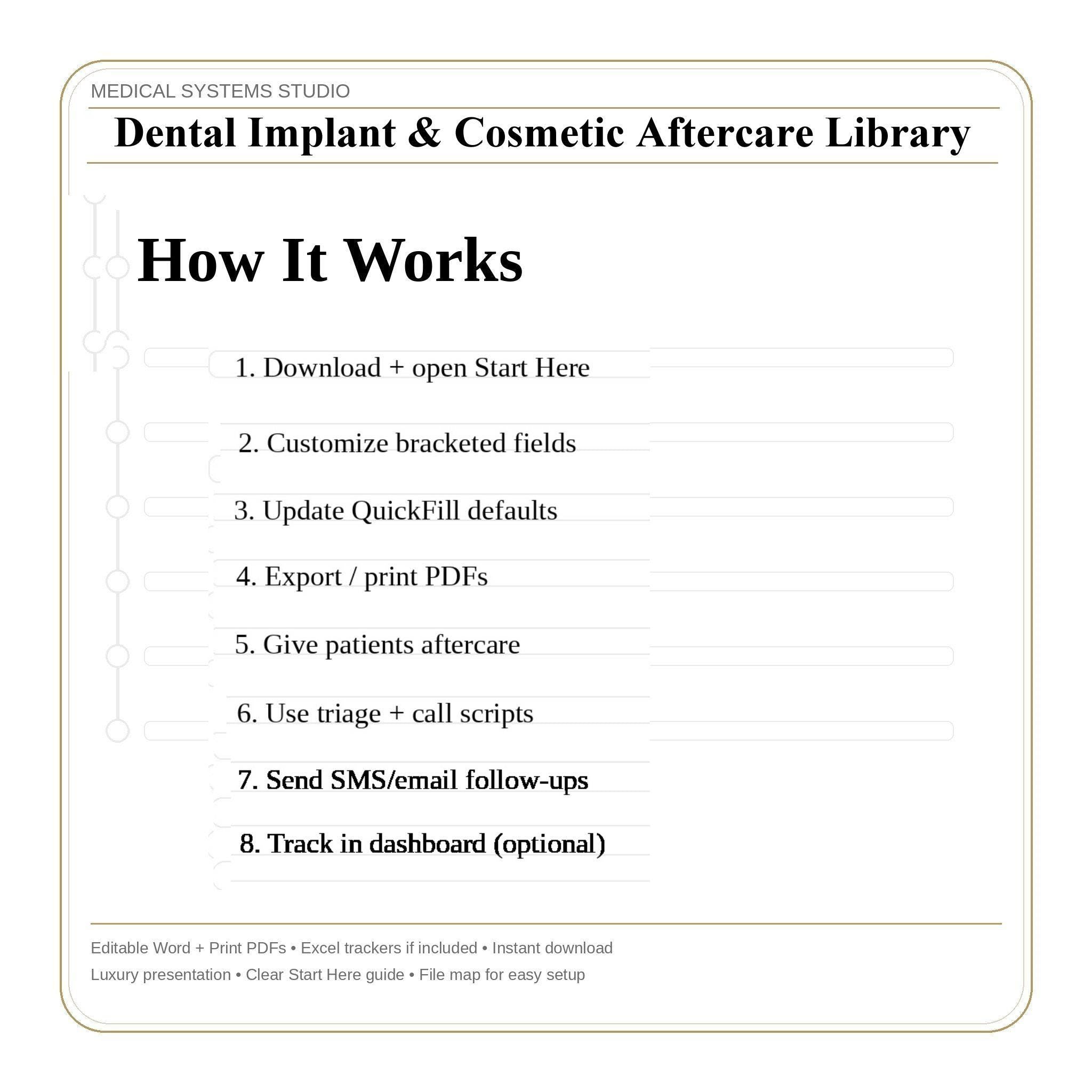 Dental Implant & Cosmetic Aftercare | Post Op Instruction Sheets (Print Packets)