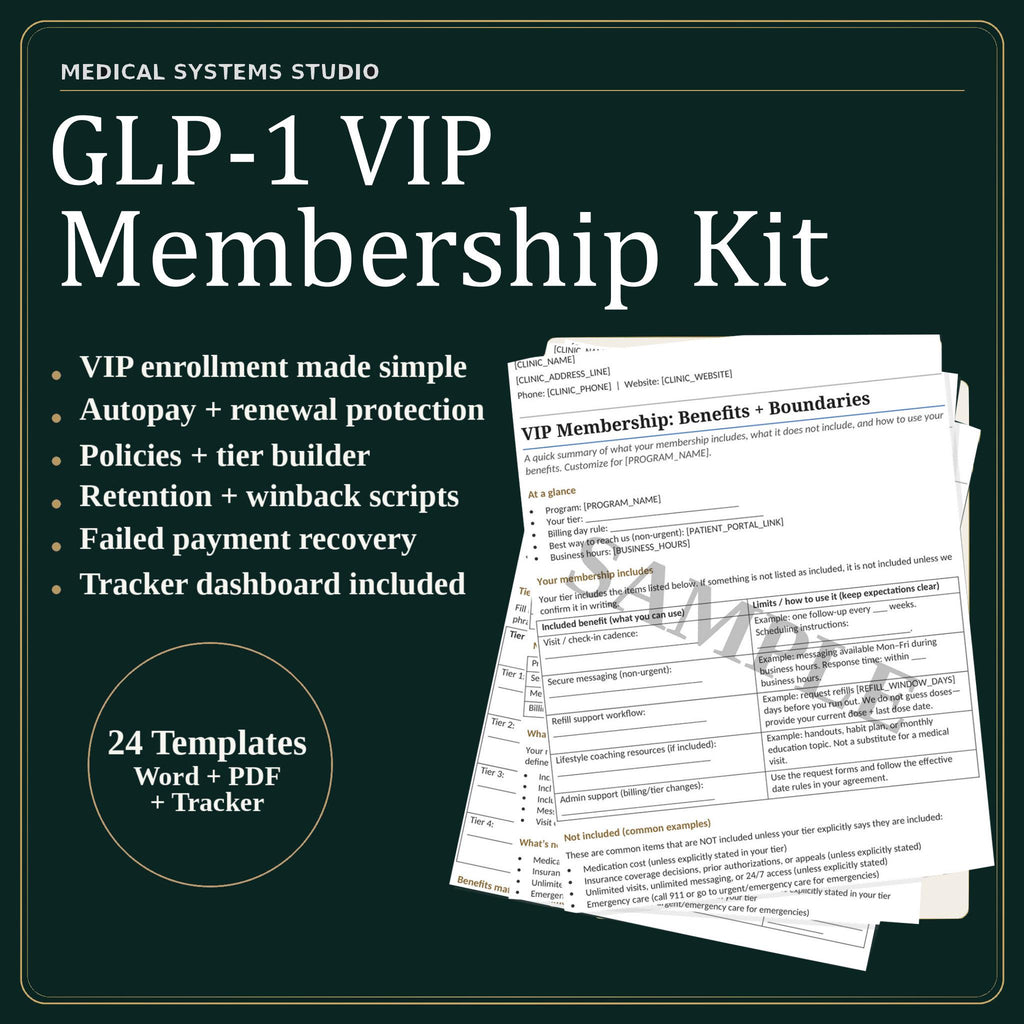 GLP-1 VIP Membership Kit | Enrollment, Autopay, Renewal Scripts (Word, PDF, Tracker)