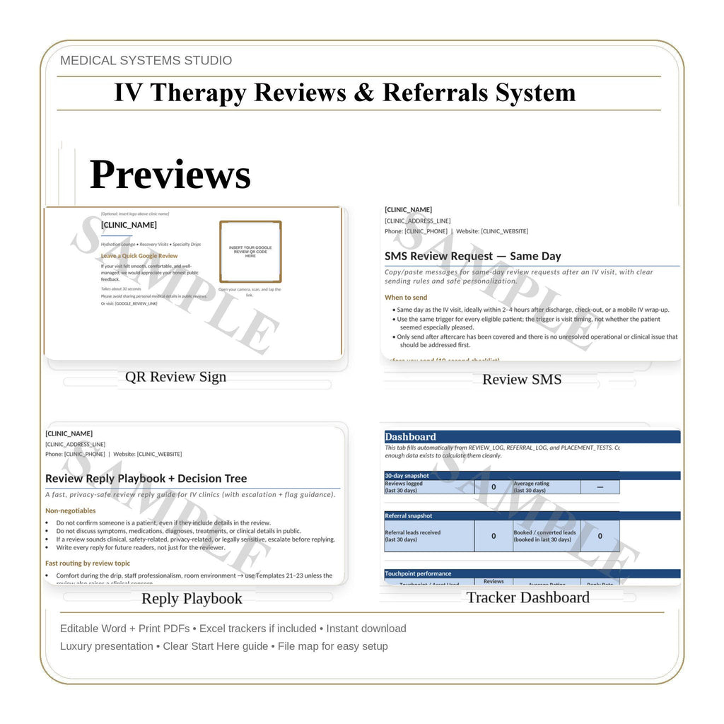 IV Therapy Reviews & Referrals System | Google Review QR Signs + SMS/Email Scripts (Digital Download)