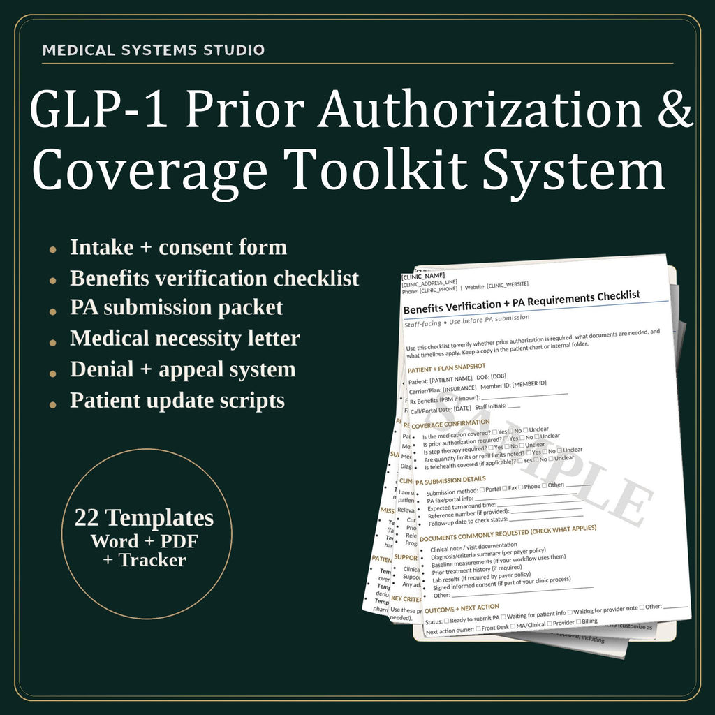 GLP-1 Prior Authorization & Insurance Coverage Toolkit | Clinic Workflow Templates