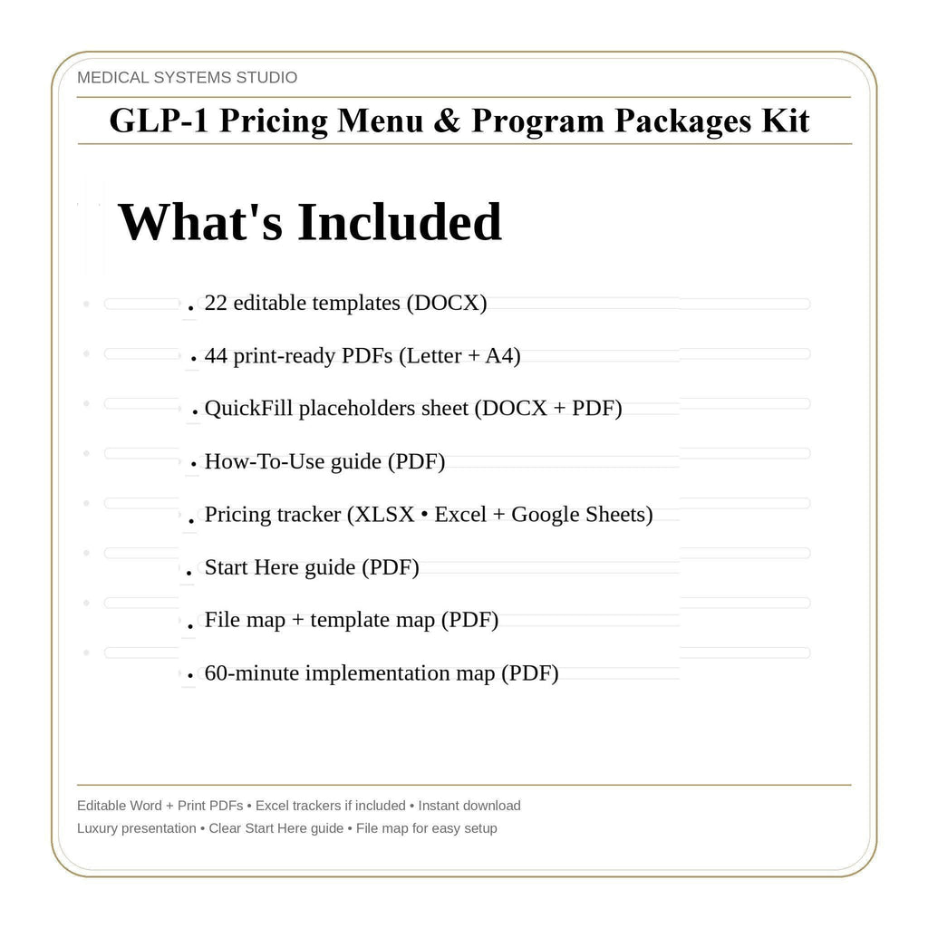 GLP-1 Pricing Menu & Program Packages Kit | Semaglutide/Tirzepatide Program Pricing Guide | Tier Builder, Cost Scripts, Estimator Tracker