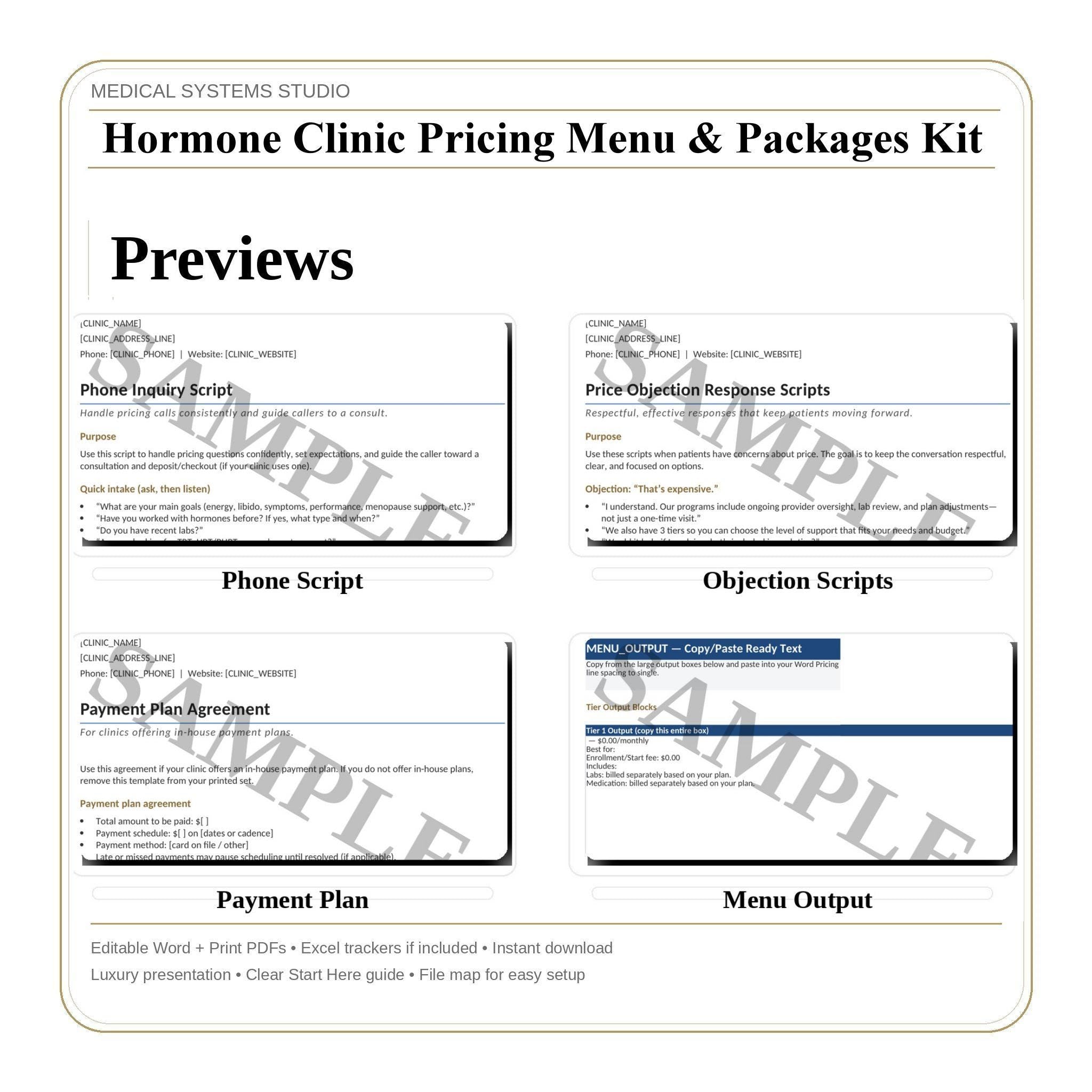 Hormone Clinic Pricing Menu & Packages Kit | TRT HRT BHRT Tier Builder (Digital Download)
