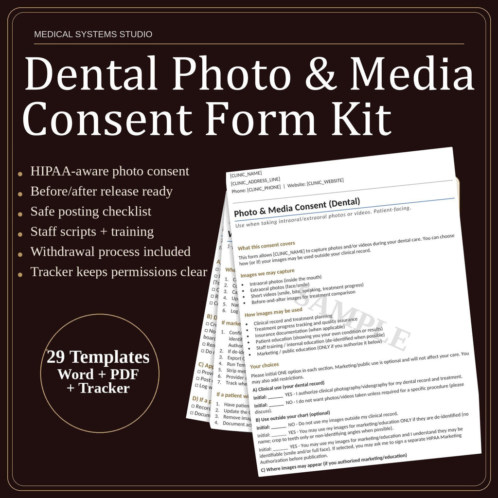 Dental Photo & Media Consent Form Kit | HIPAA, Consent Tracker, SOP (Digital Download)