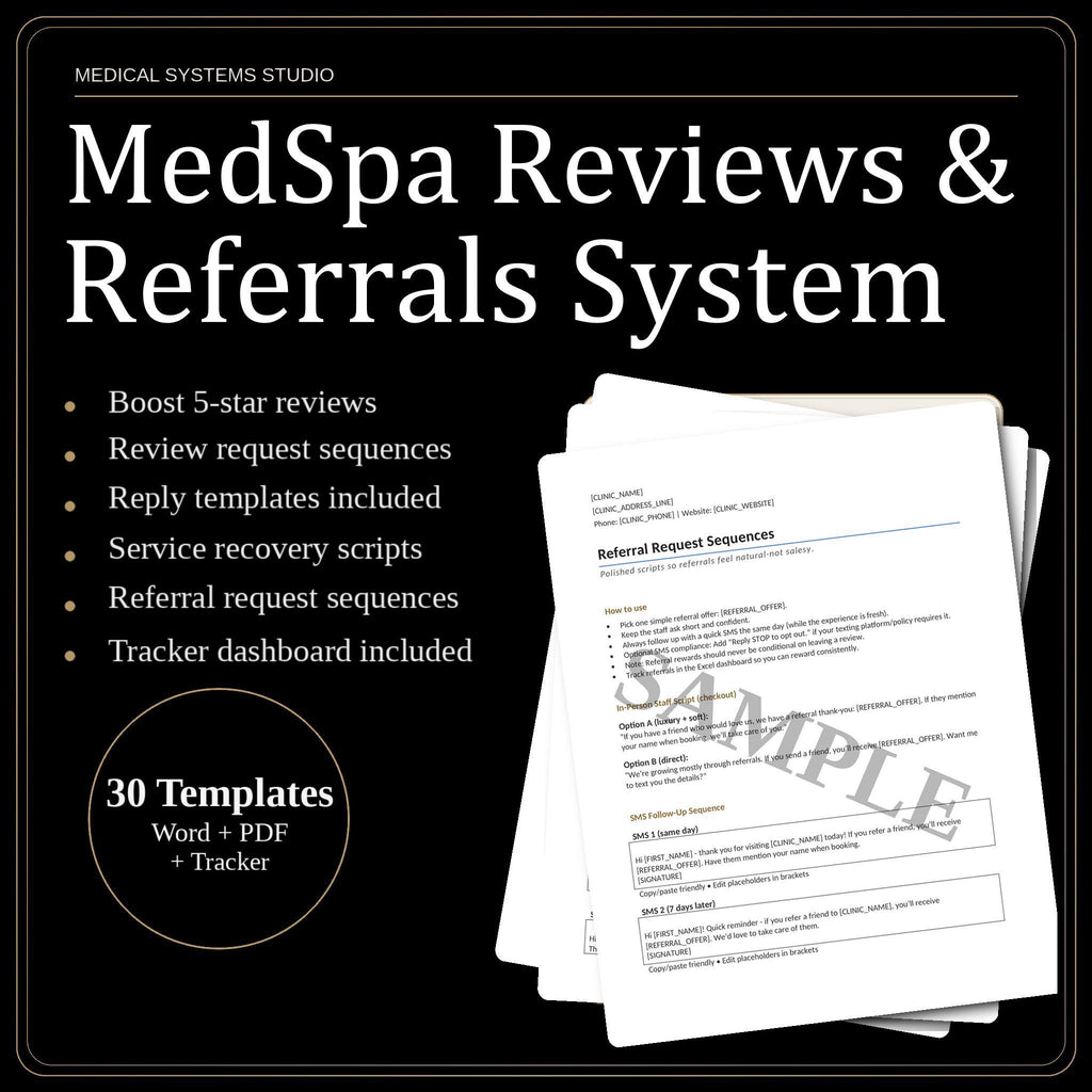 MedSpa Reviews & Referrals System | QR Code Signage, SMS Scripts (Word, PDF, Excel) (Digital Download)