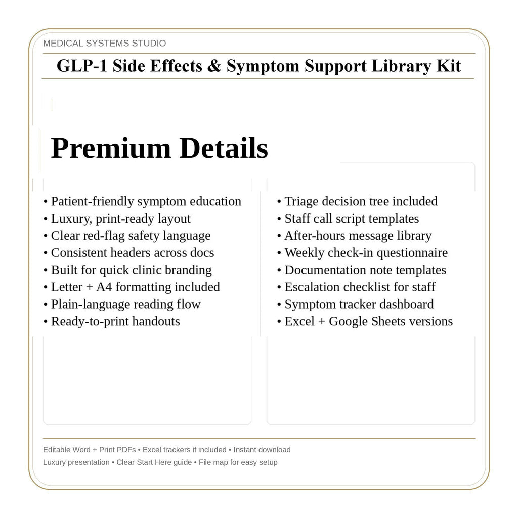 GLP-1 Side Effects Support Kit | Clinic Triage, Patient Handouts (Digital Download)