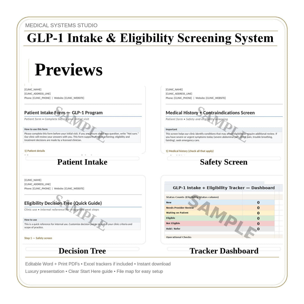 GLP-1 Intake Form | Medical Weight Loss Clinic Eligibility System (Digital Download)