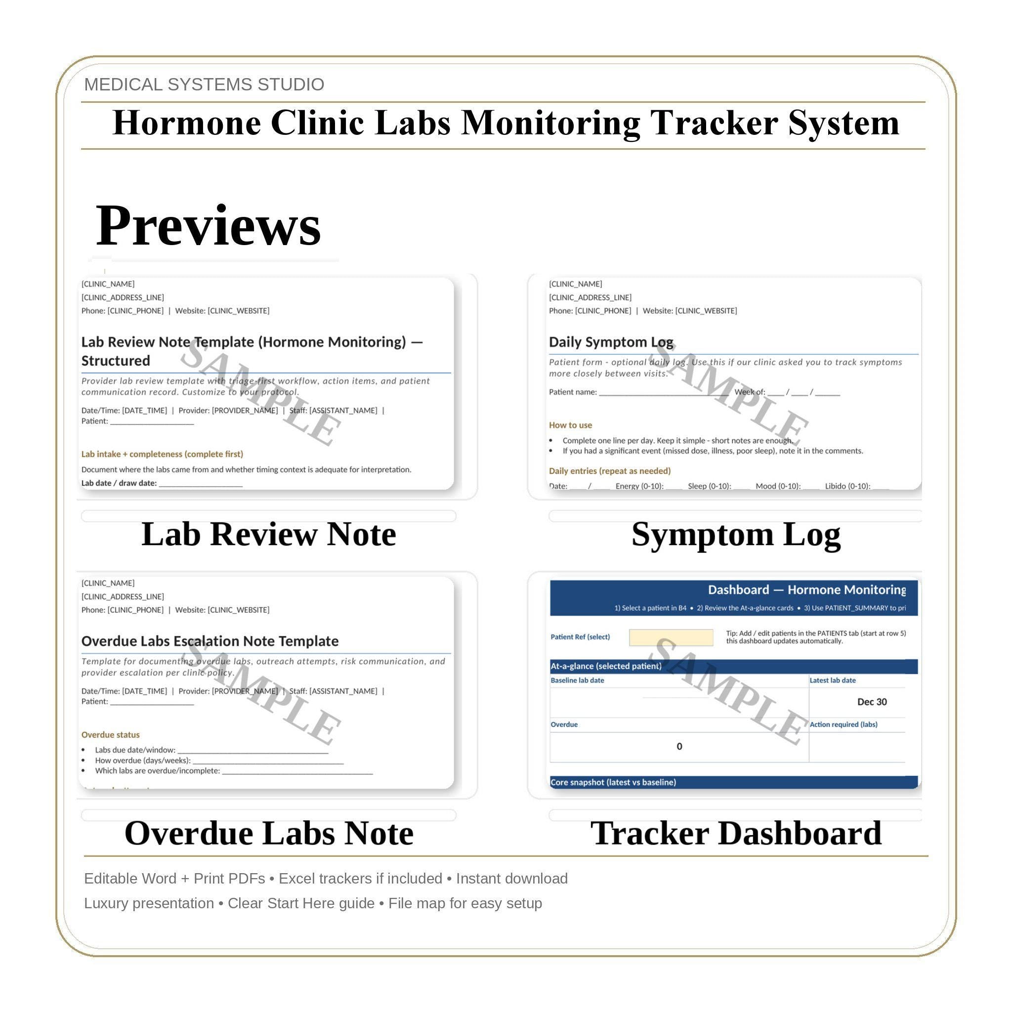 Hormone Clinic Labs Monitoring Tracker System | TRT/HRT/BHRT (Word/PDF/Excel) - Digital Download
