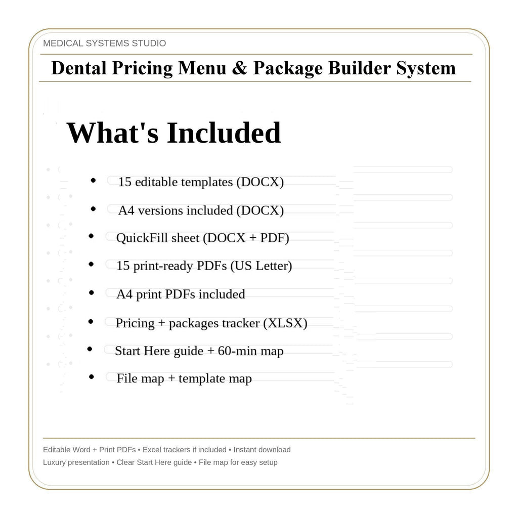 Dental Pricing Menu & Package Builder | Cosmetic Implant Fee System (Digital Download)