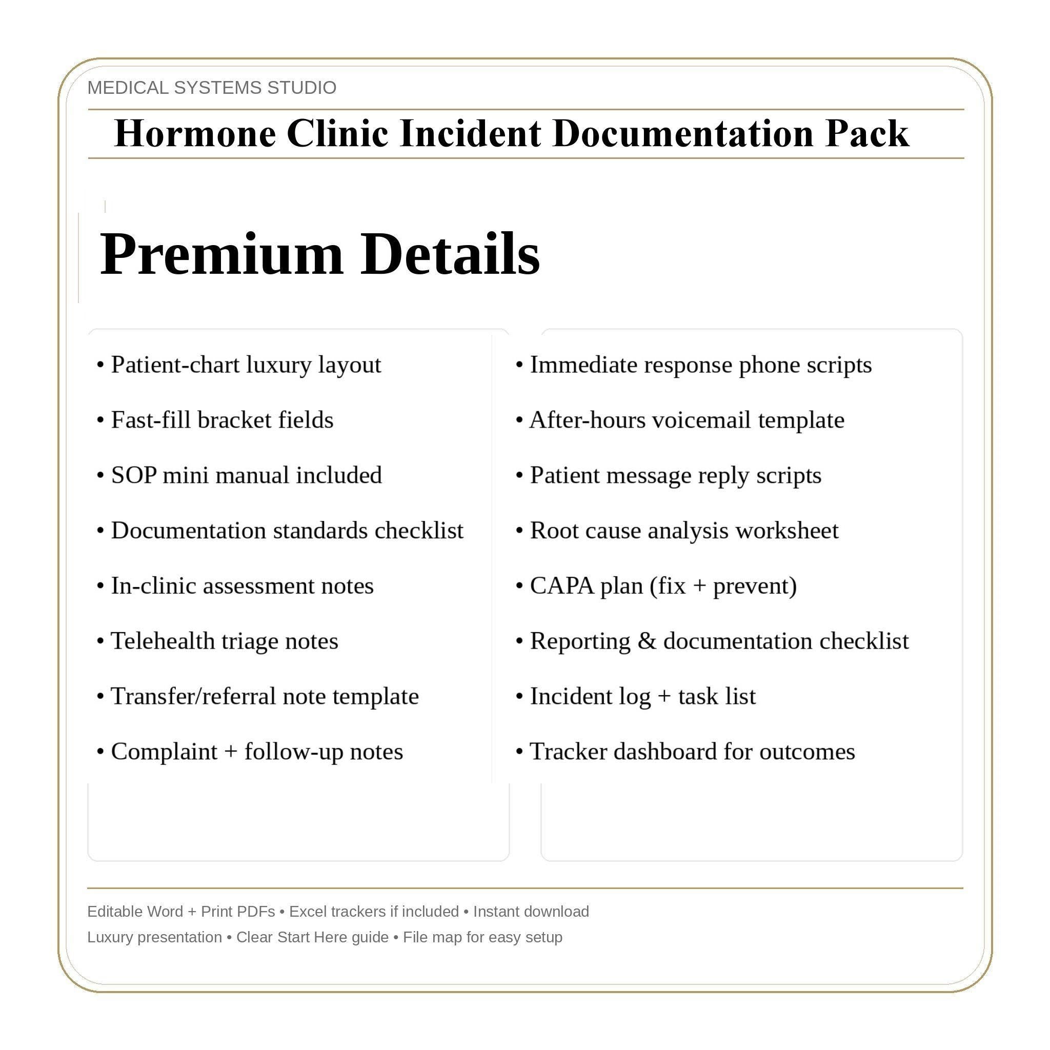 Hormone Clinic Incident Documentation Pack | TRT/HRT/BHRT Forms + Scripts (Digital Download)