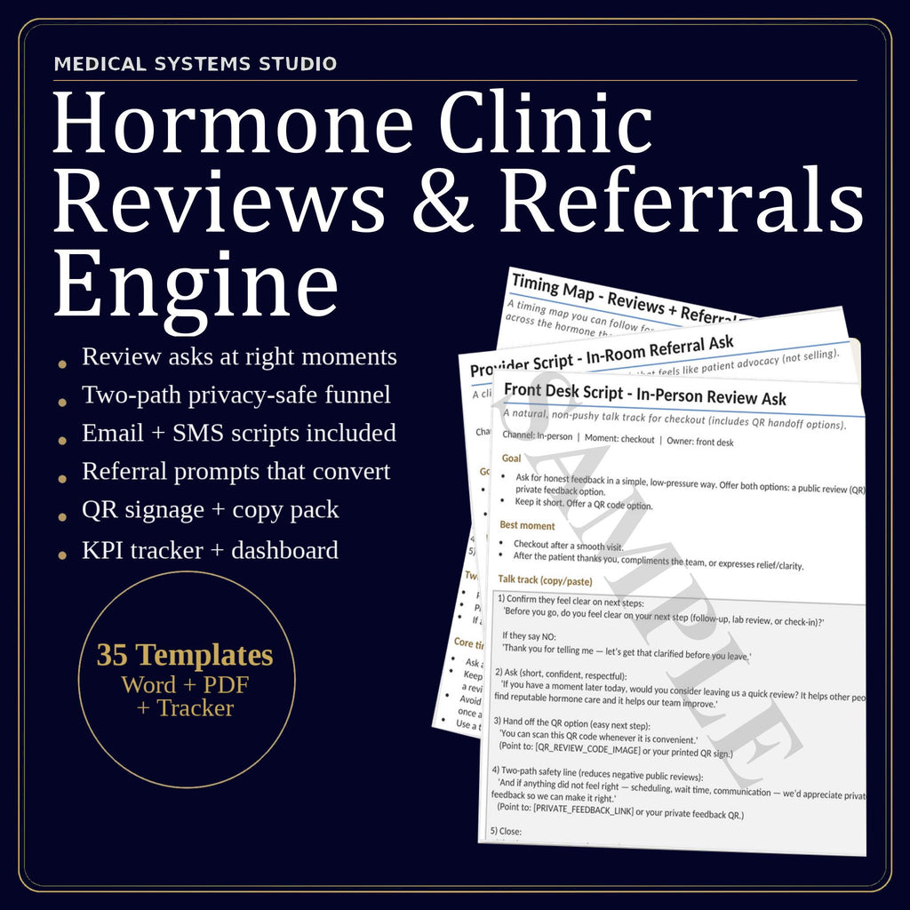 Hormone Clinic Reviews & Referrals Engine | TRT HRT BHRT Reviews qr sign, Scripts (Digital Download)