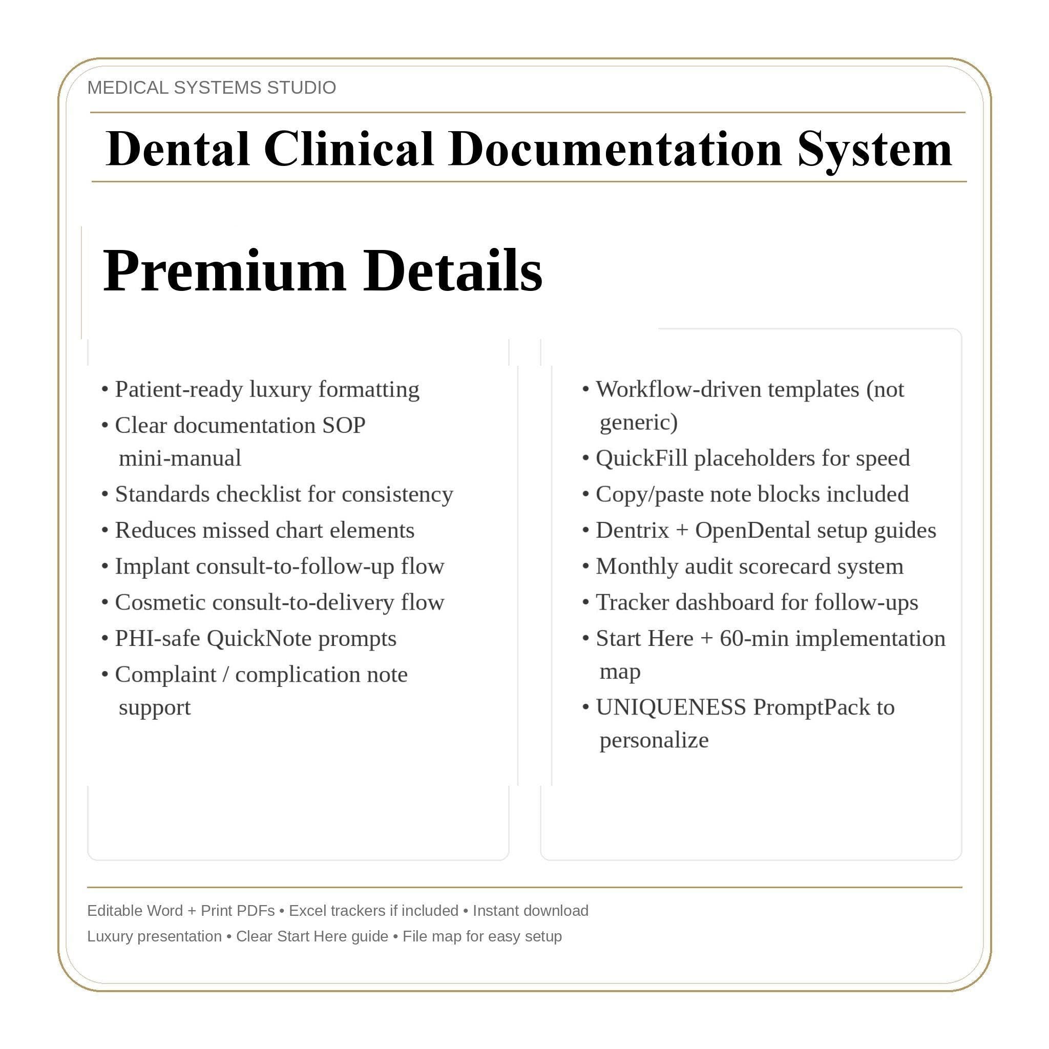 Dental Clinical Documentation System | Implant & Cosmetic Templates (Digital Download)
