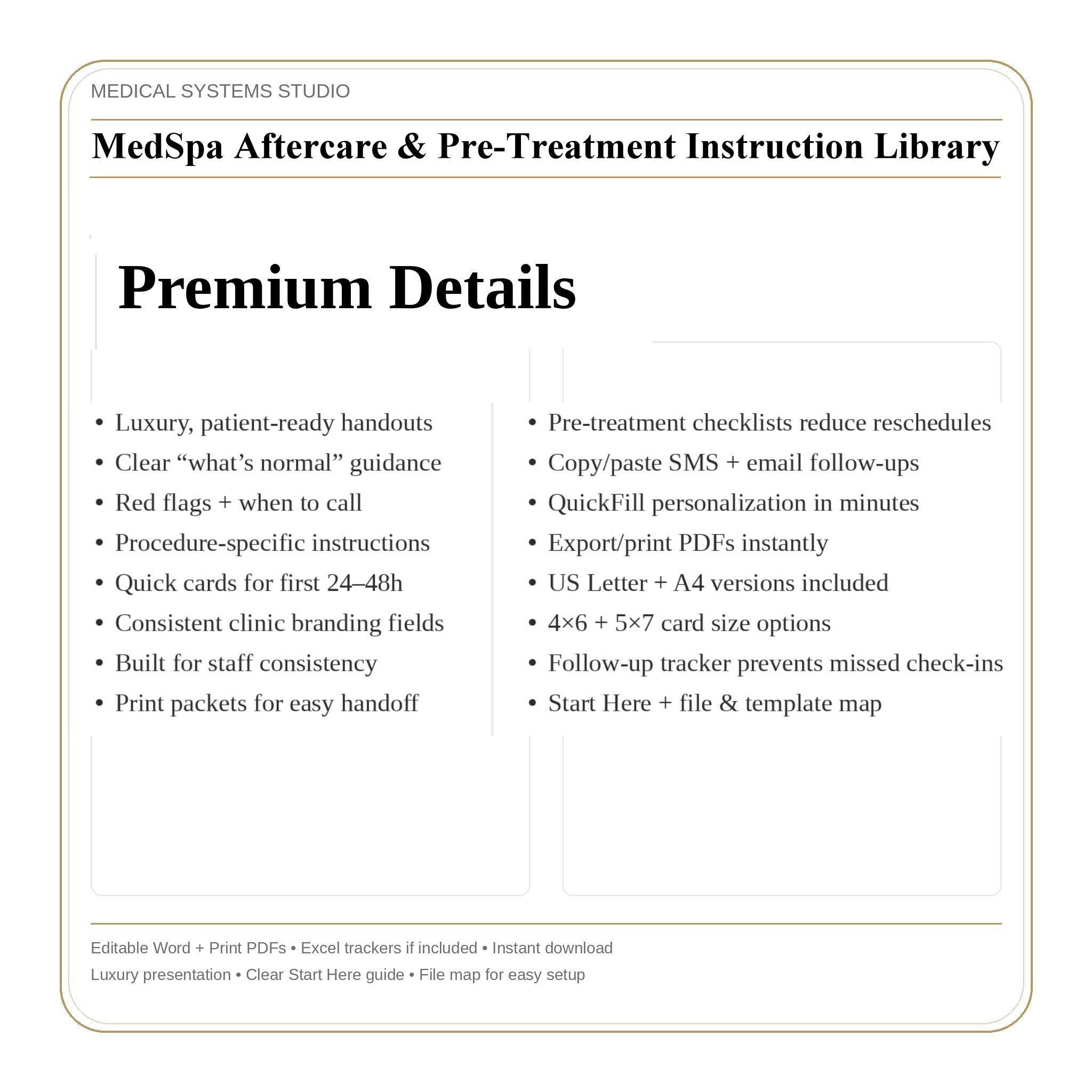 MedSpa Aftercare and Pre-Treatment Instructions | Patient Handouts & Quick Cards (Word/PDF)