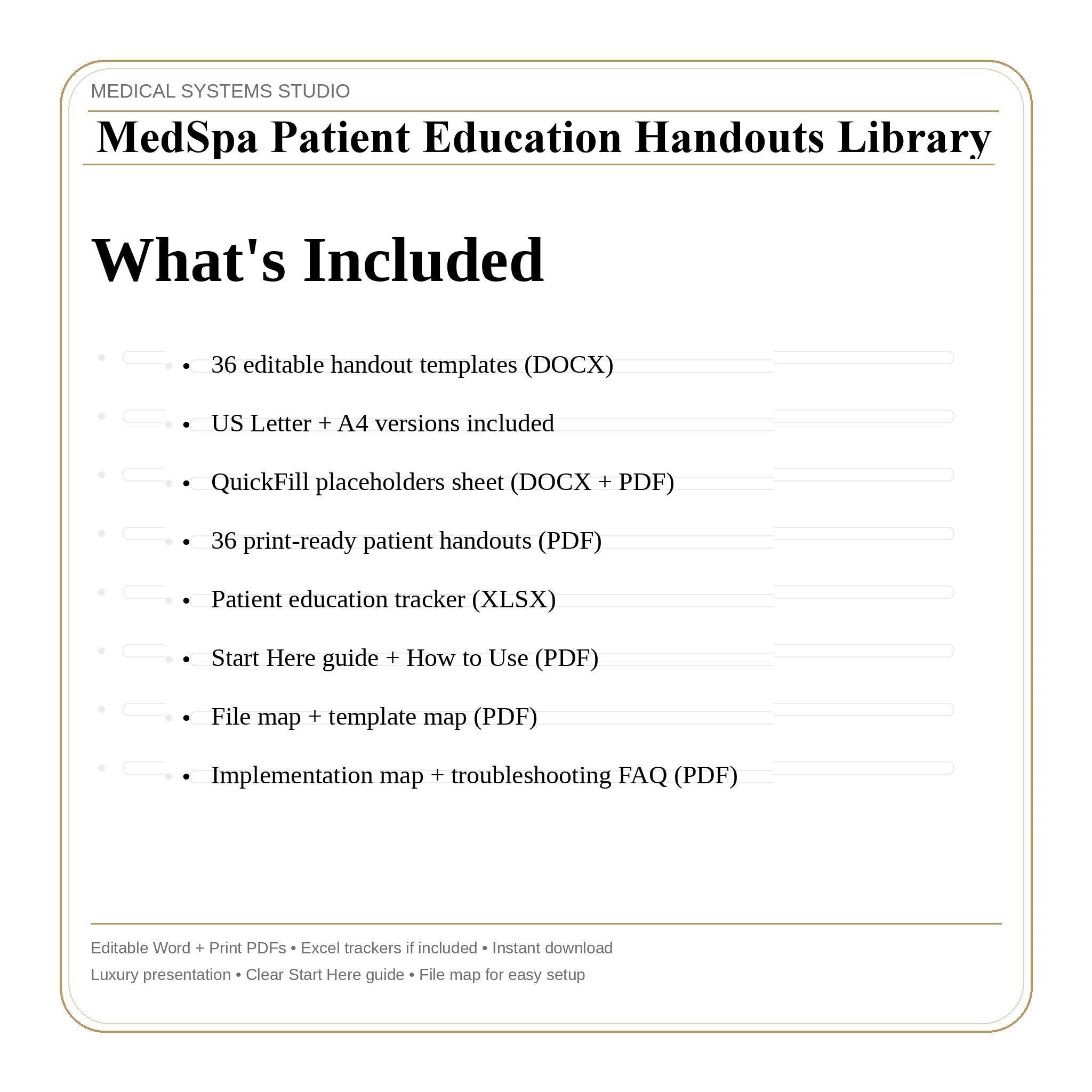MedSpa Patient Education Library | Tox, Fillers, Laser, Microneedling | FAQs, Prep + Aftercare (Word/PDF/Tracker)