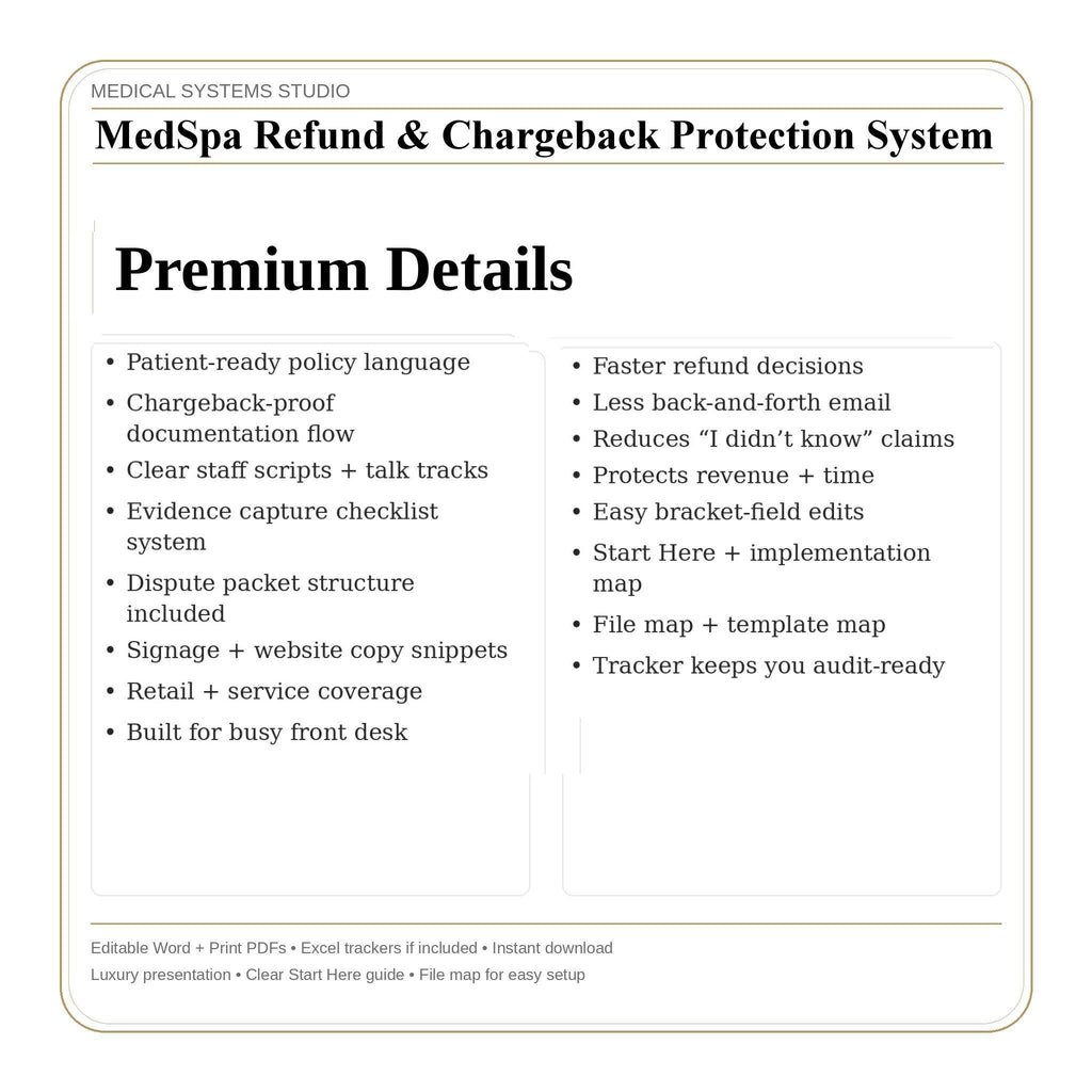 MedSpa Refund & Chargeback Protection System | Clinic Policy Templates
