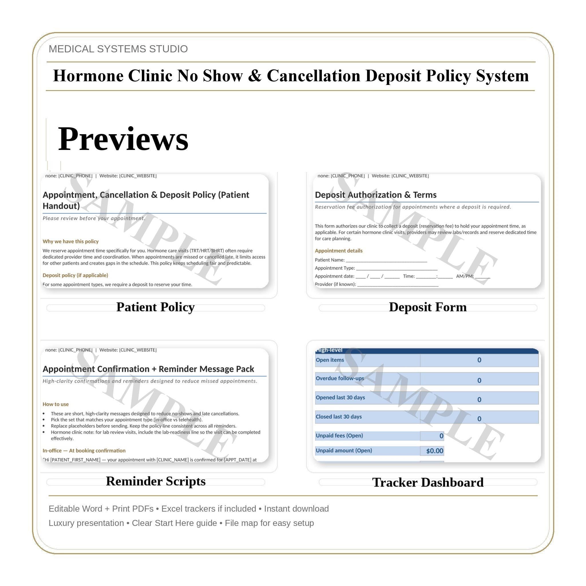 Hormone Clinic No-Show & Cancellation Deposit Policy System | TRT HRT BHRT (Digital Download)