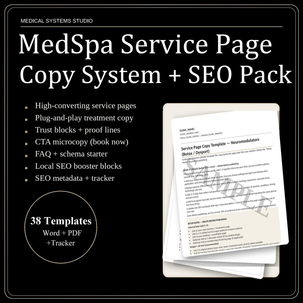 MedSpa Service Page Copy System | SEO & Treatment Templates (Digital Download)