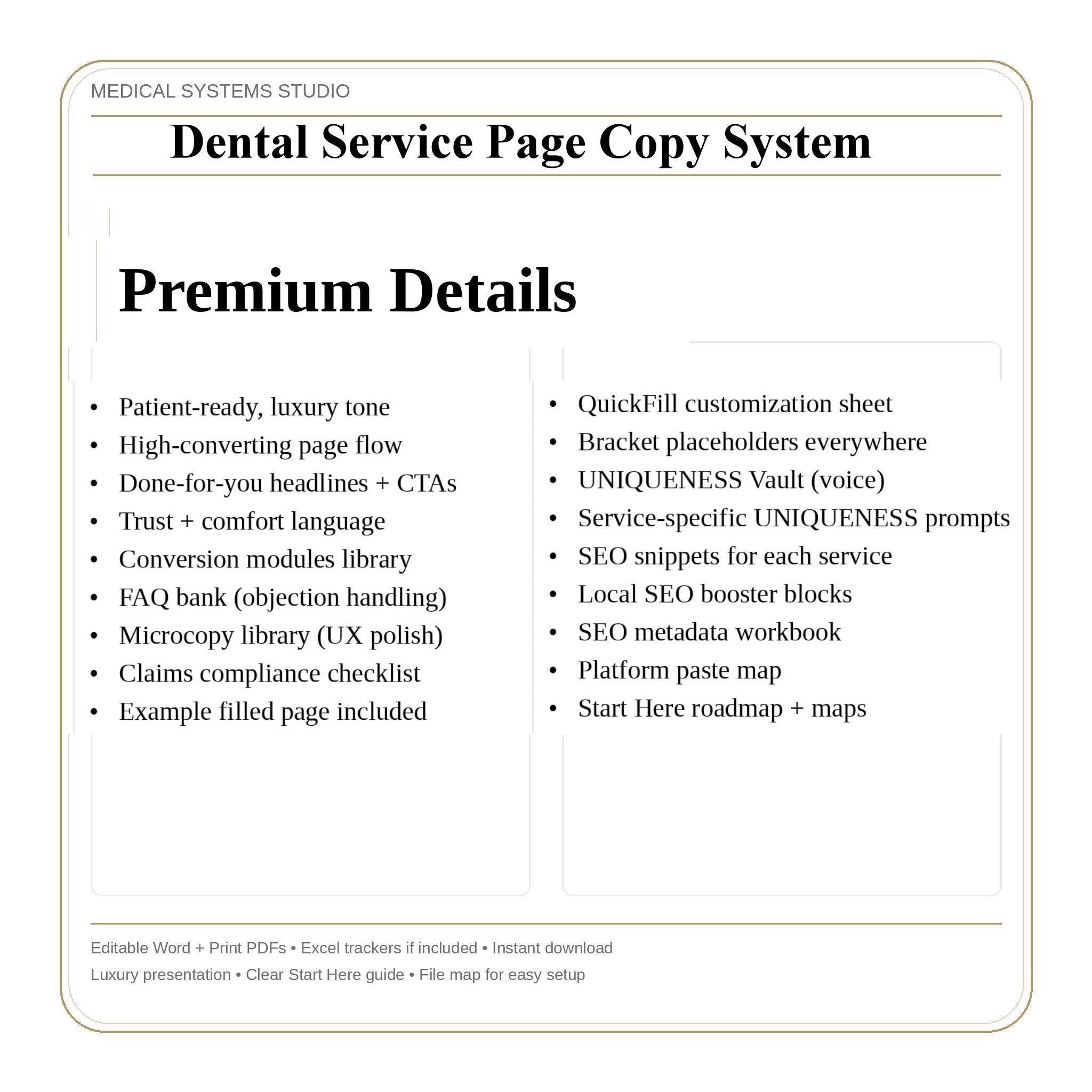 Dental Service Page Copy System | Website SEO Content (Word, PDF, xlsx)