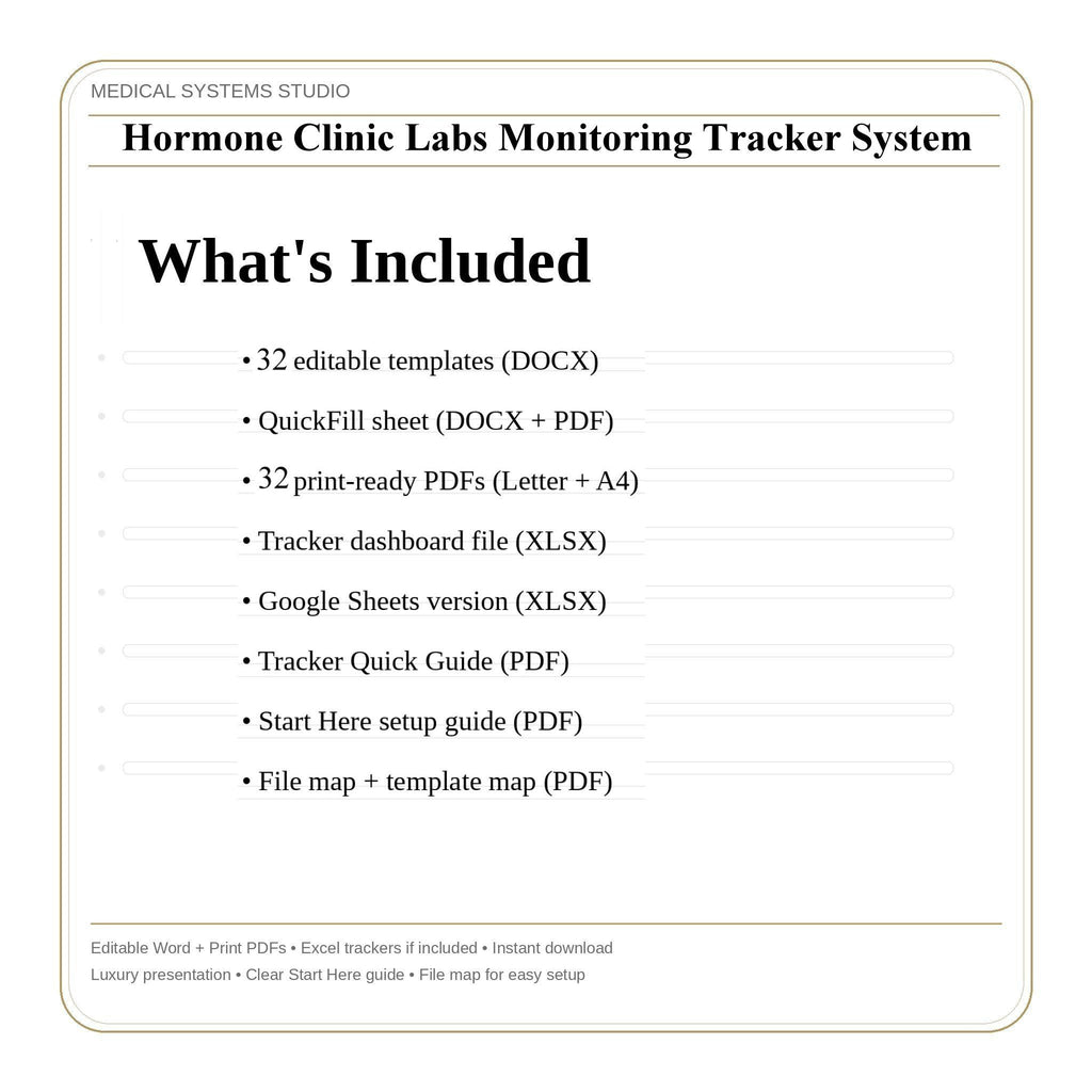 Hormone Clinic Labs Monitoring Tracker System | TRT/HRT/BHRT (Word/PDF/Excel) - Digital Download