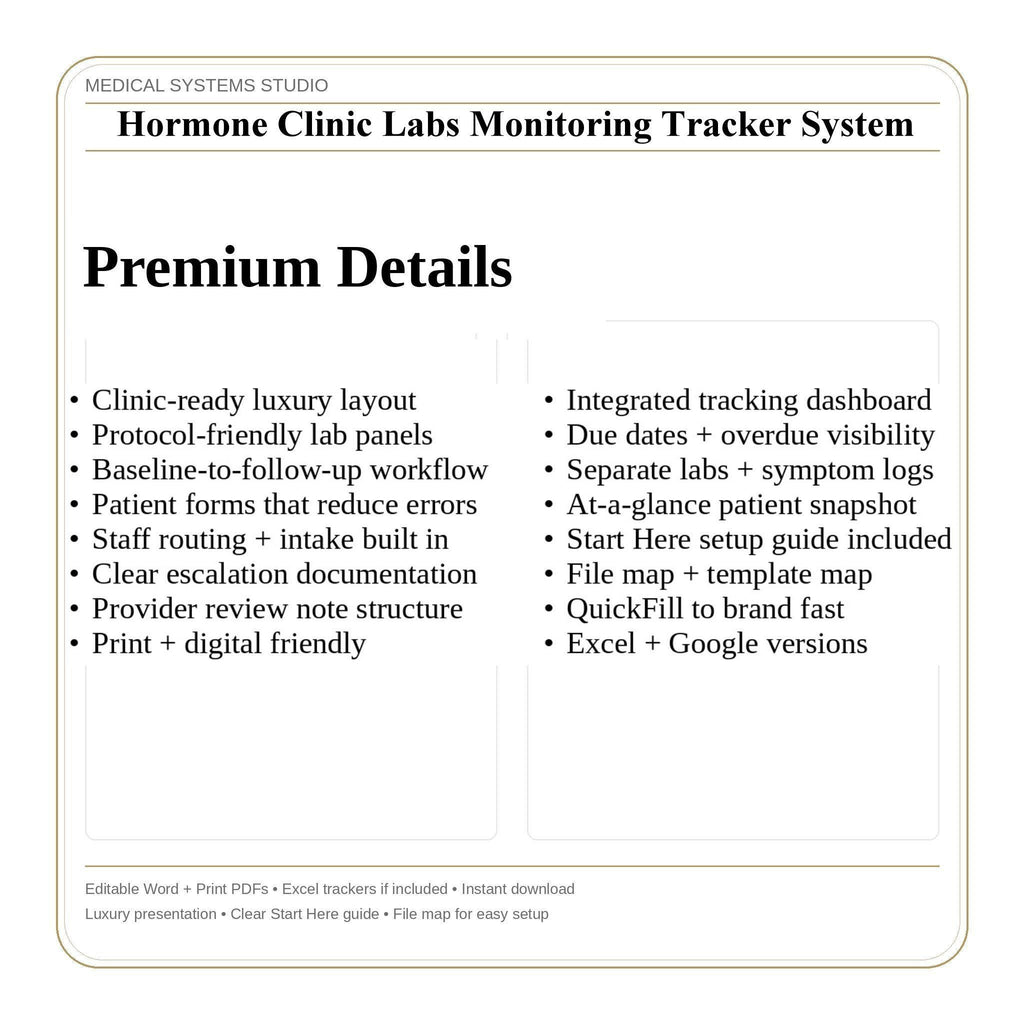 Hormone Clinic Labs Monitoring Tracker System | TRT/HRT/BHRT (Word/PDF/Excel) - Digital Download