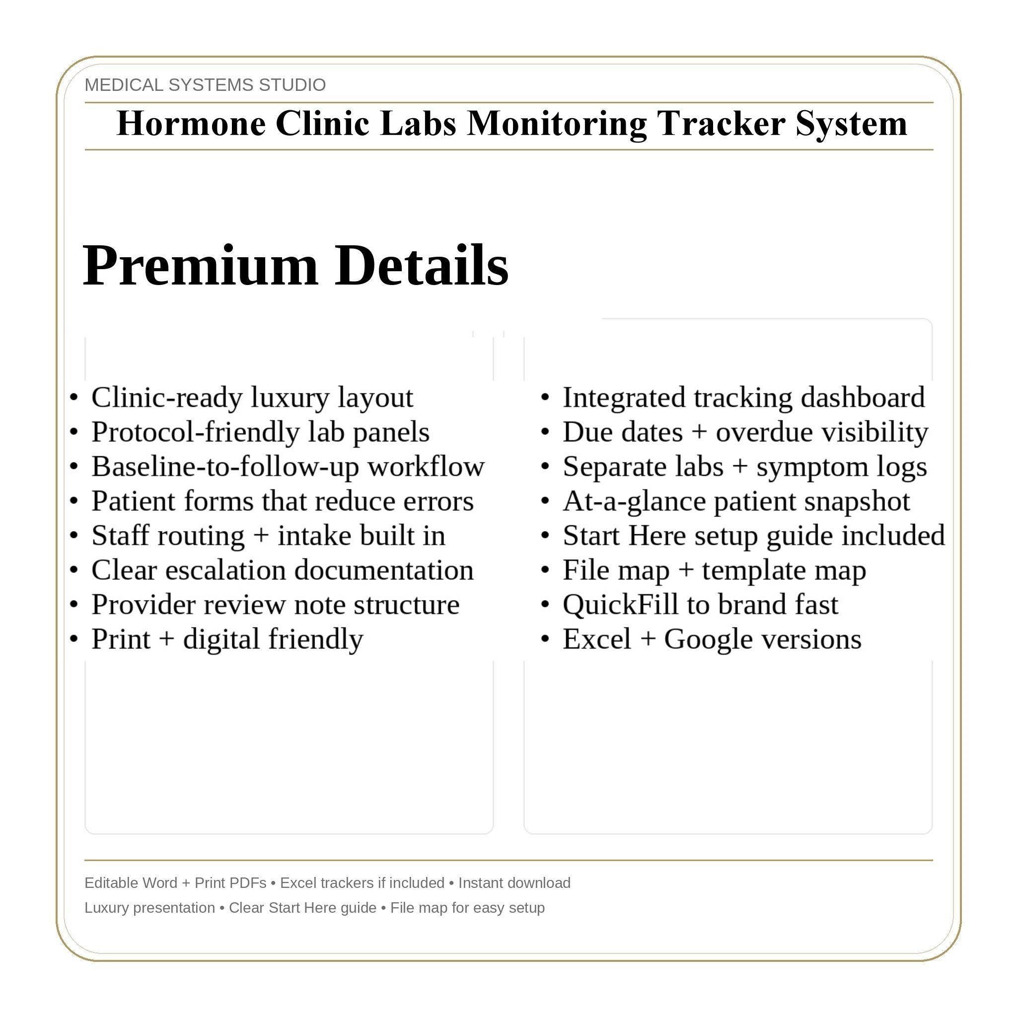 Hormone Clinic Labs Monitoring Tracker System | TRT/HRT/BHRT (Word/PDF/Excel) - Digital Download