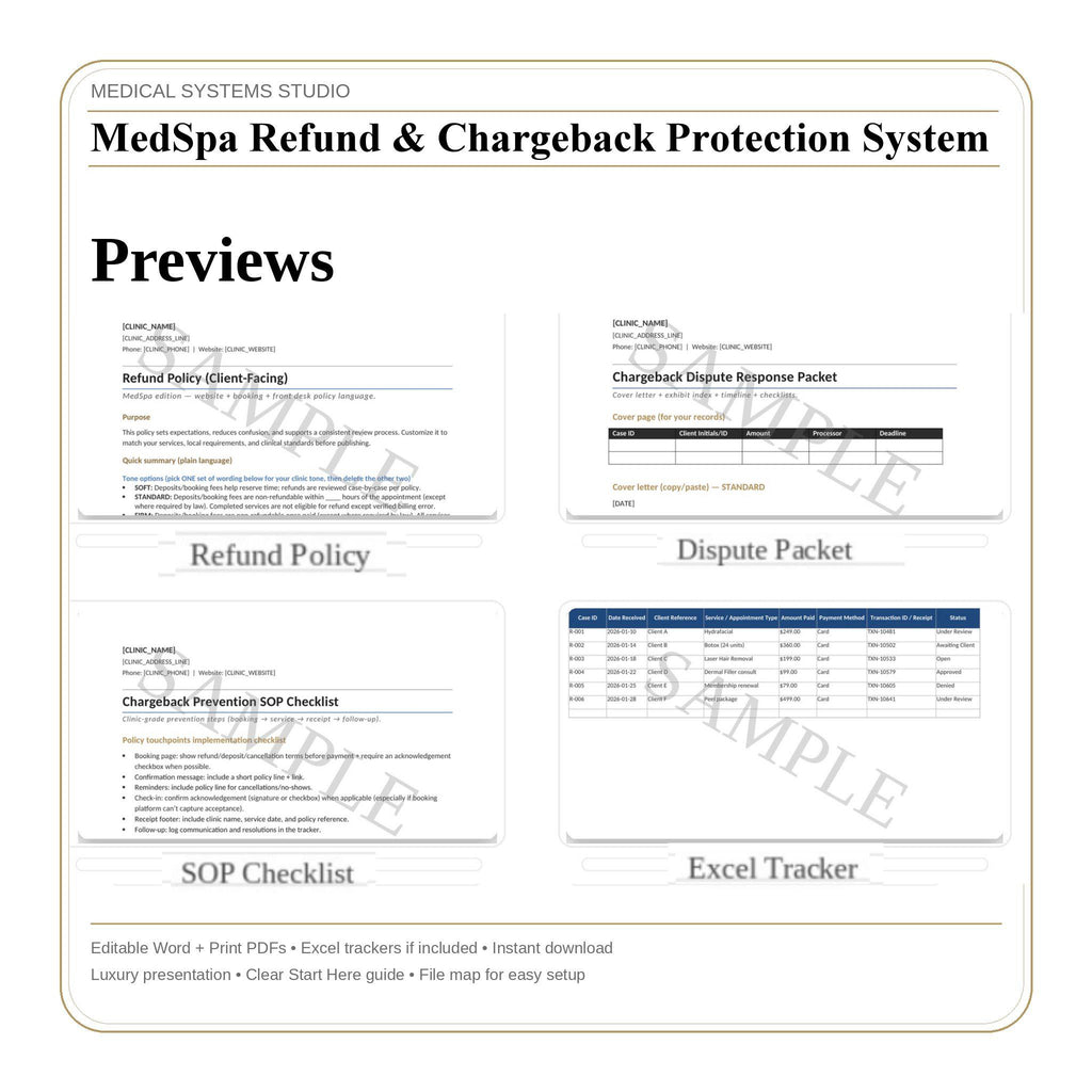 MedSpa Refund & Chargeback Protection System | Clinic Policy Templates
