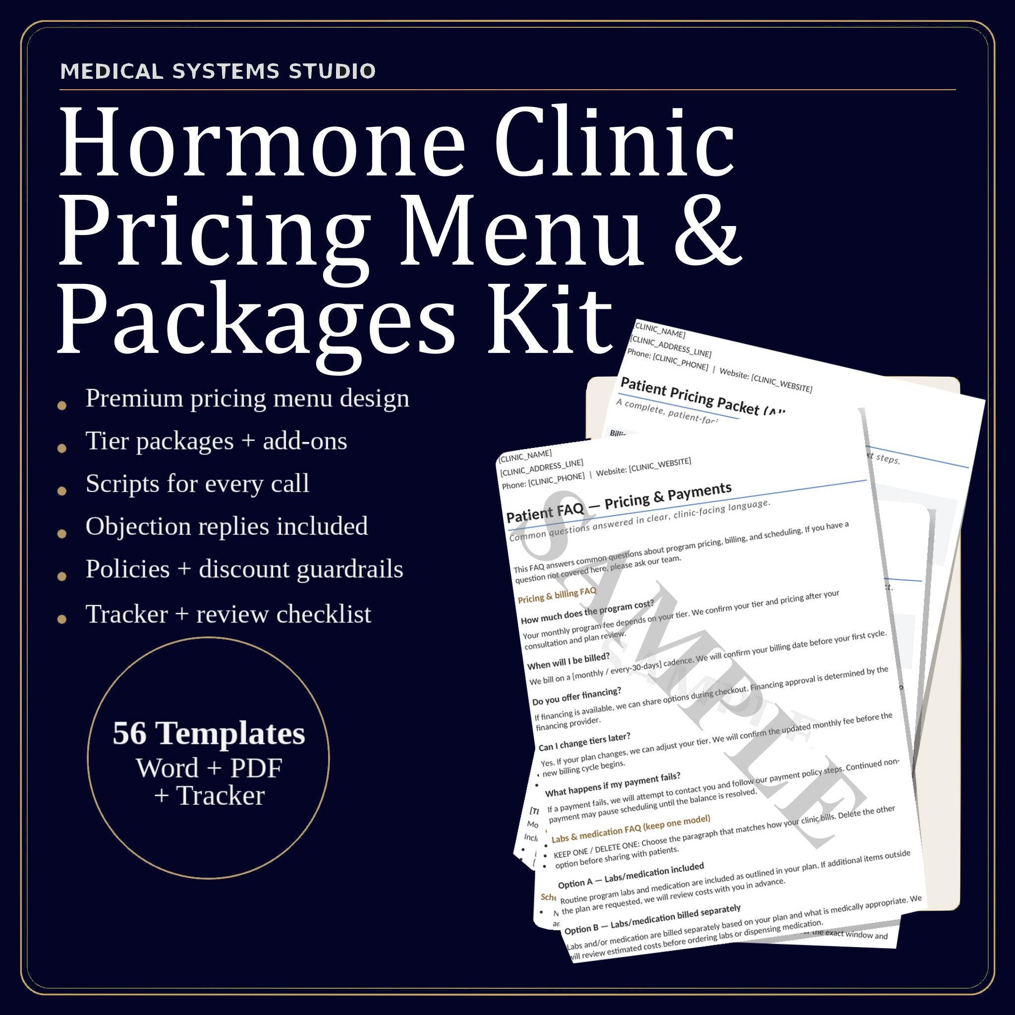 Hormone Clinic Pricing Menu & Packages Kit | TRT HRT BHRT Tier Builder (Digital Download)