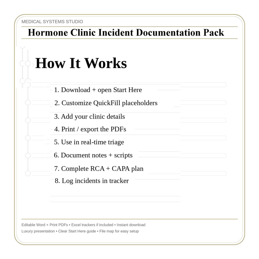 Hormone Clinic Incident Documentation Pack | TRT/HRT/BHRT Forms + Scripts (Digital Download)