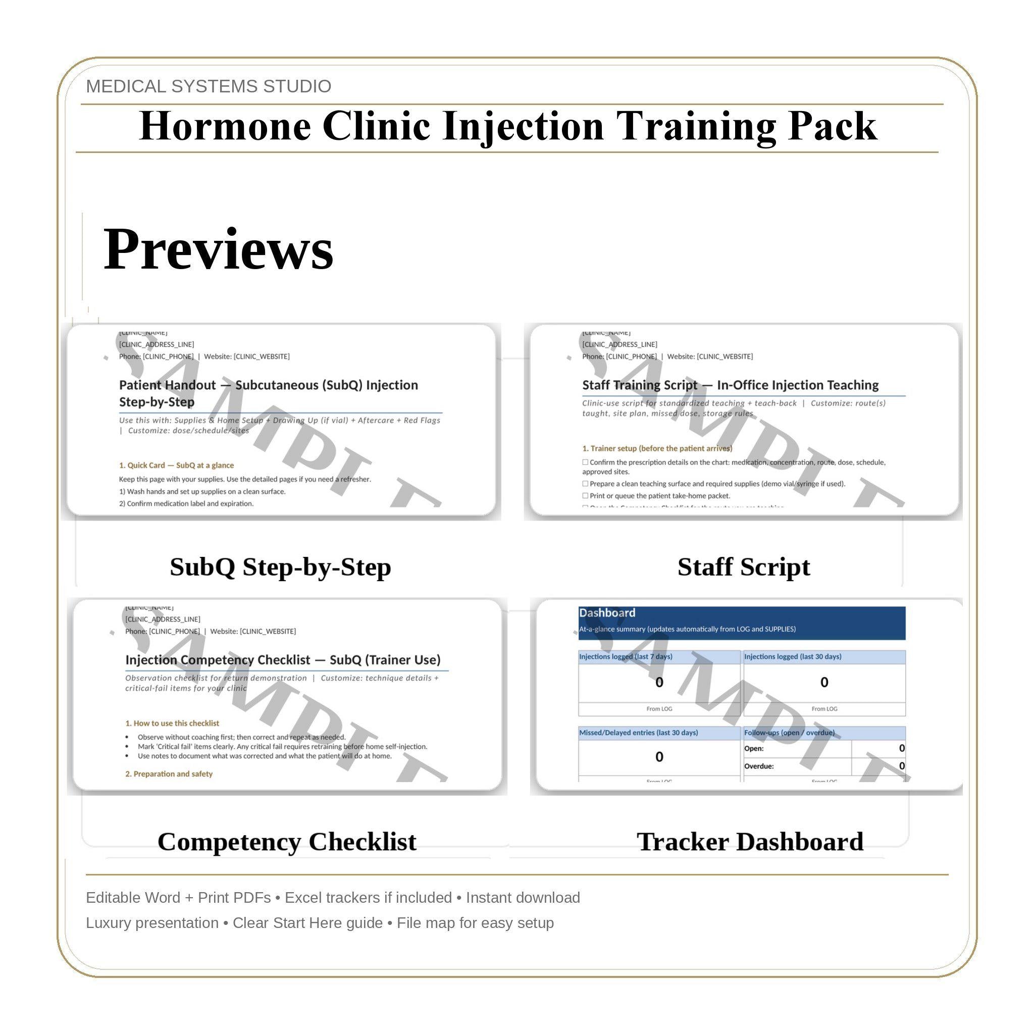 Hormone Clinic Injection Training Pack | TRT/HRT/BHRT | SOP, Competency, Storage/Supplies (Digital Download)