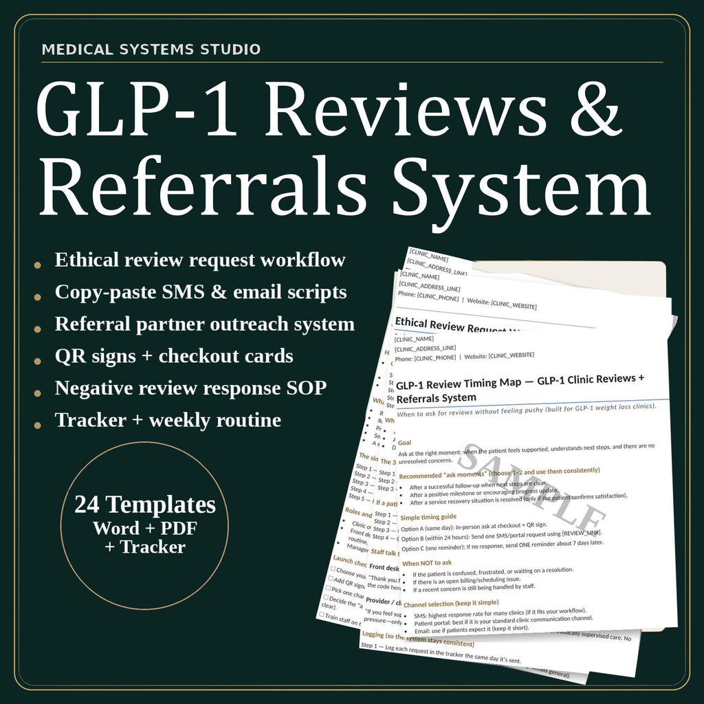 GLP-1 Reviews & Referrals System for Clinics | Clinic Reputation Kit, Review Request, QR (Digital Download)