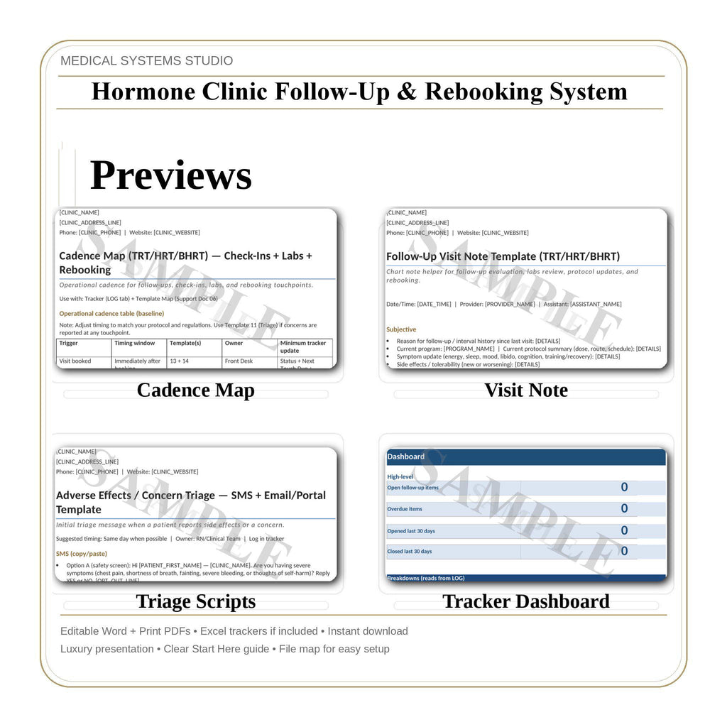 Hormone Clinic Follow-Up & Rebooking System | TRT HRT BHRT | Scripts, Labs, Refill, Tracker (Digital Download)