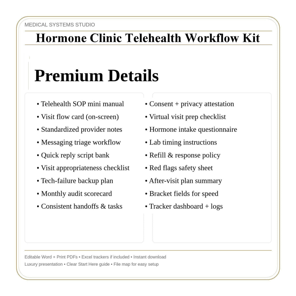 Hormone Clinic Telehealth Workflow Kit | TRT HRT BHRT Forms (Digital Download)