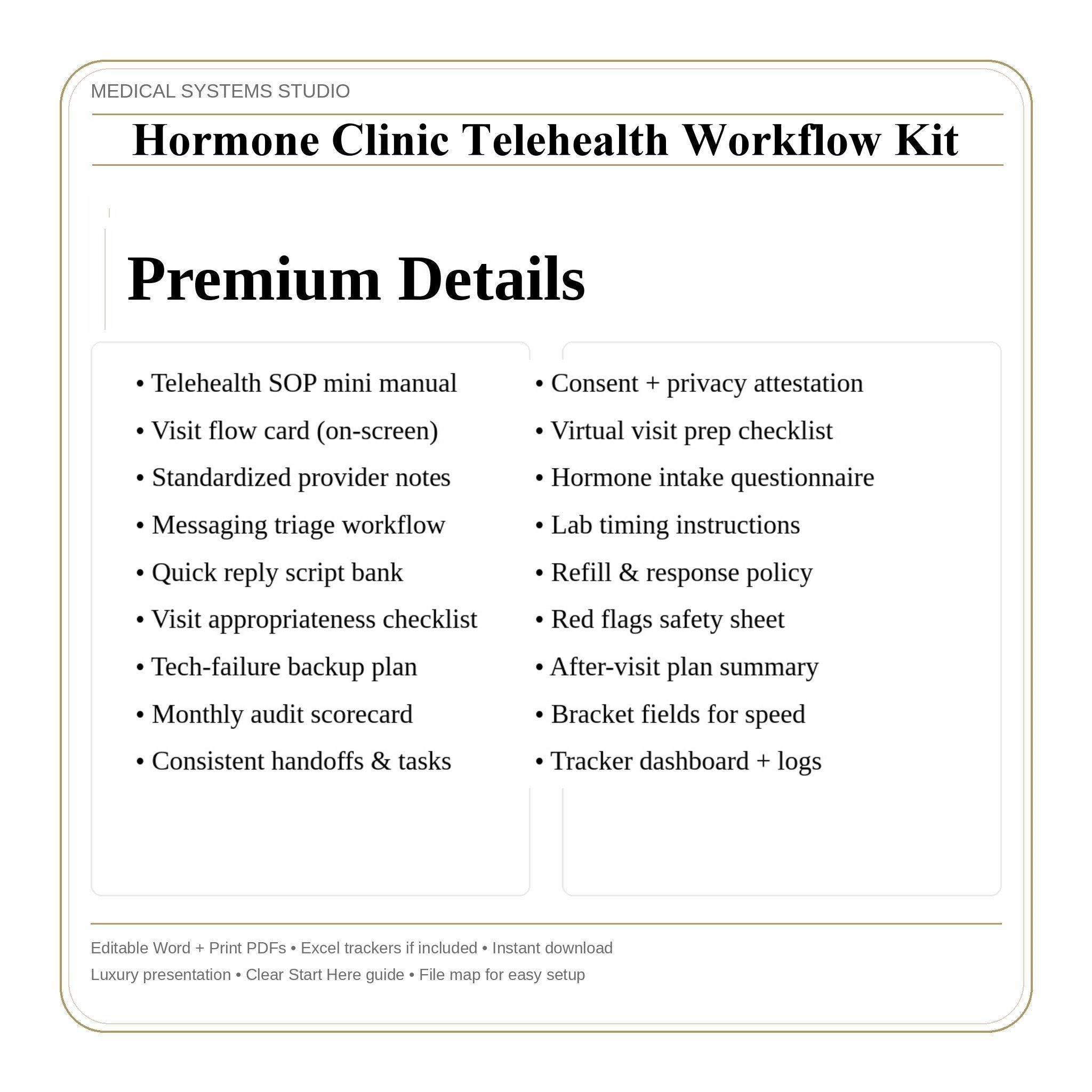 Hormone Clinic Telehealth Workflow Kit | TRT HRT BHRT Forms (Digital Download)