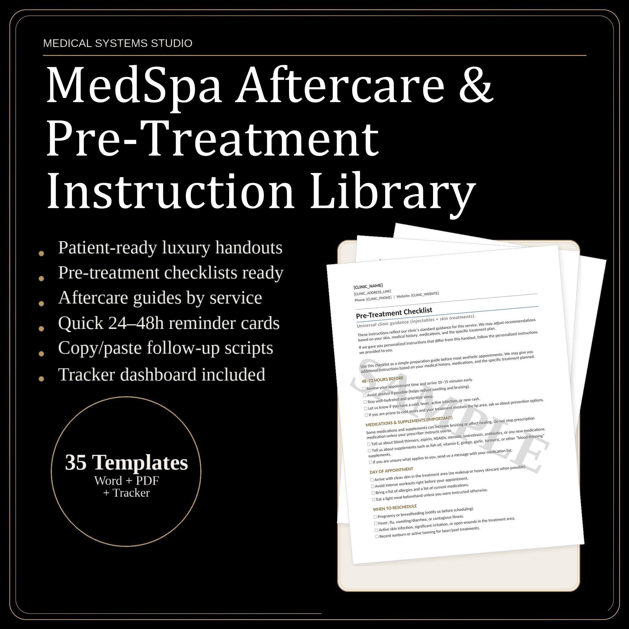 MedSpa Aftercare and Pre-Treatment Instructions | Patient Handouts & Quick Cards (Word/PDF)