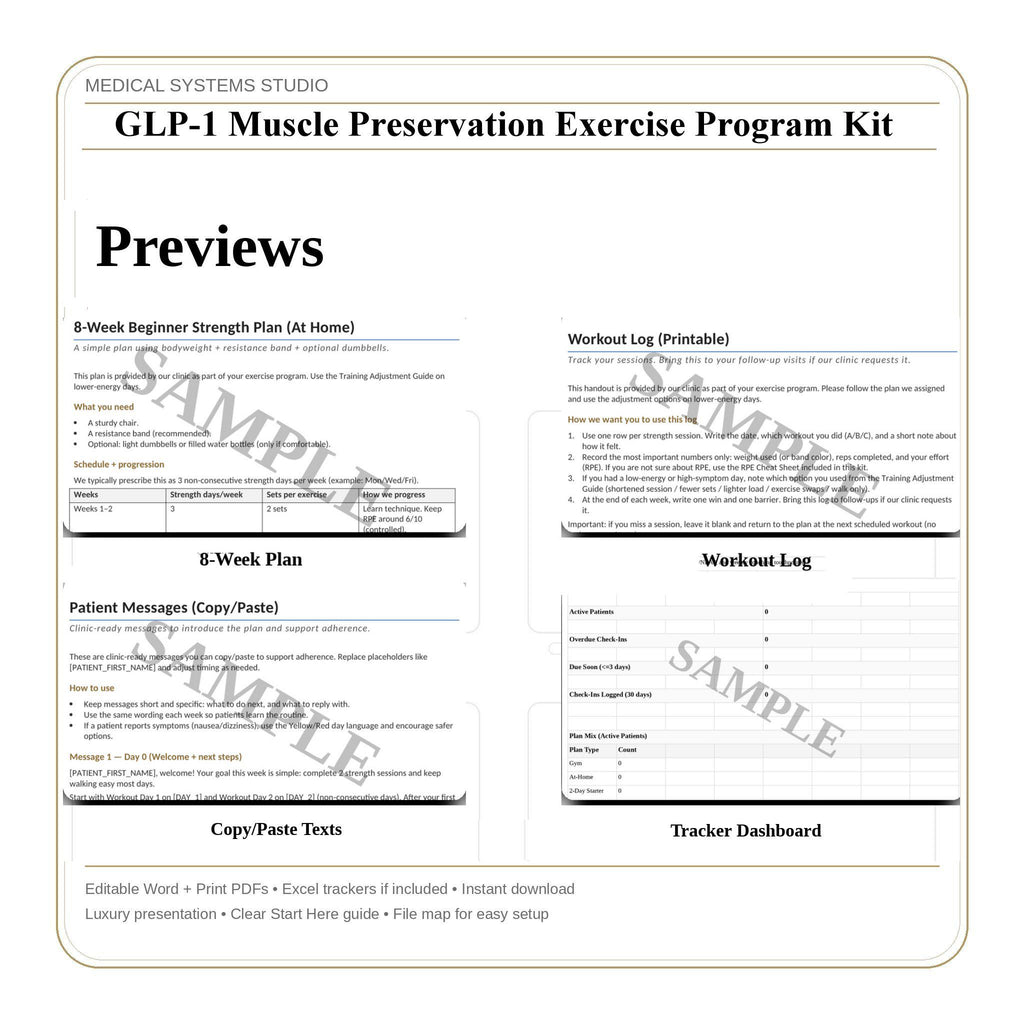 GLP-1 Muscle Preservation Exercise Program Kit | Semaglutide/Tirzepatide Strength Plans + Adjustment Guide + Tracker