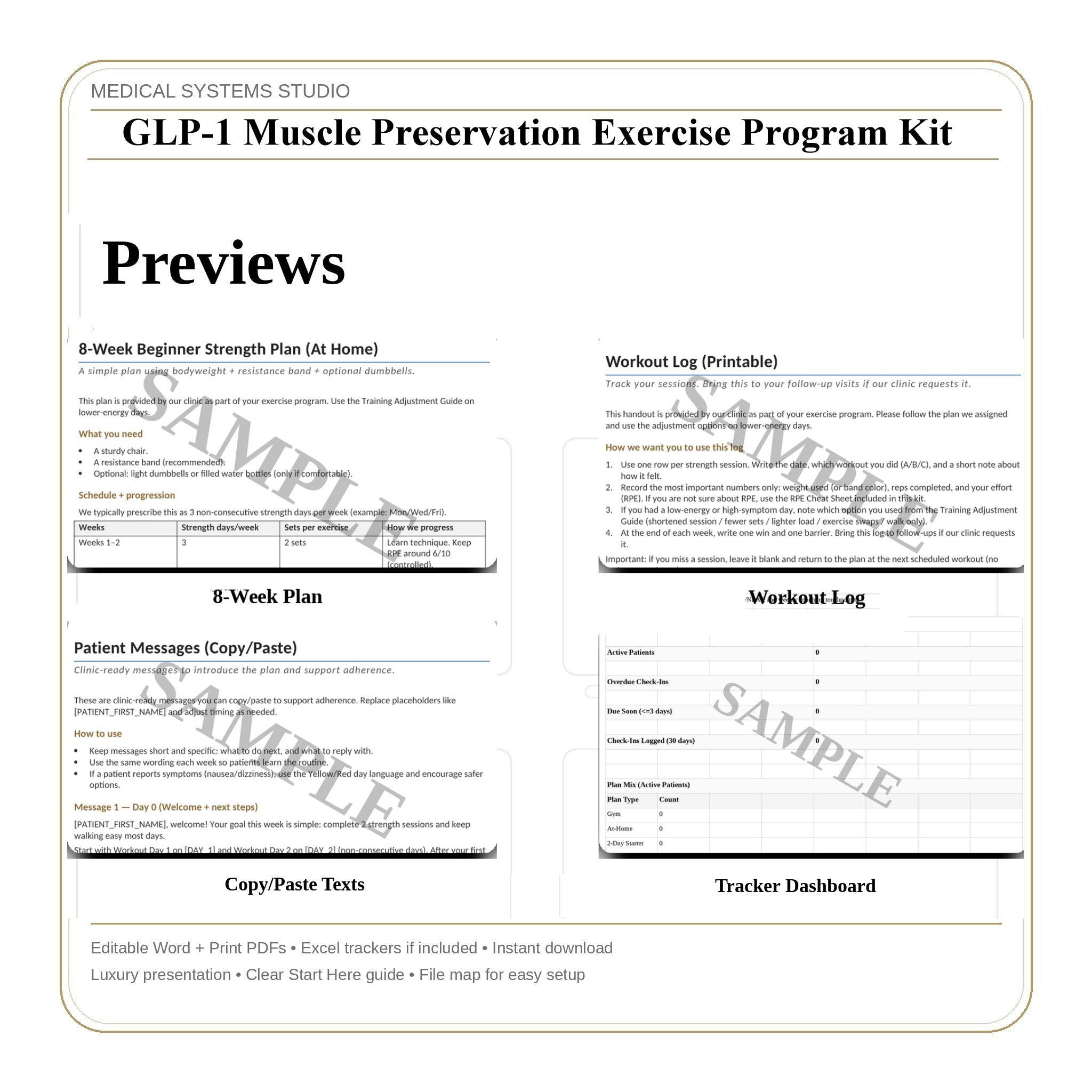 GLP-1 Muscle Preservation Exercise Program Kit | Semaglutide/Tirzepatide Strength Plans + Adjustment Guide + Tracker