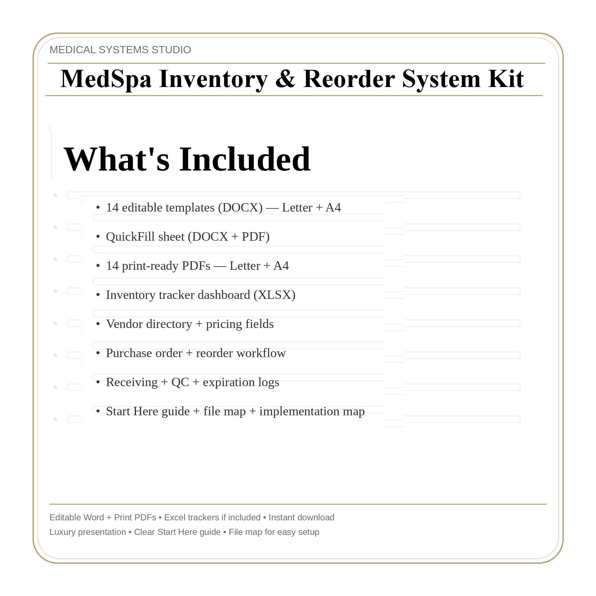 MedSpa Inventory System | Excel Tracker, Reorder Calculator (Digital Download)