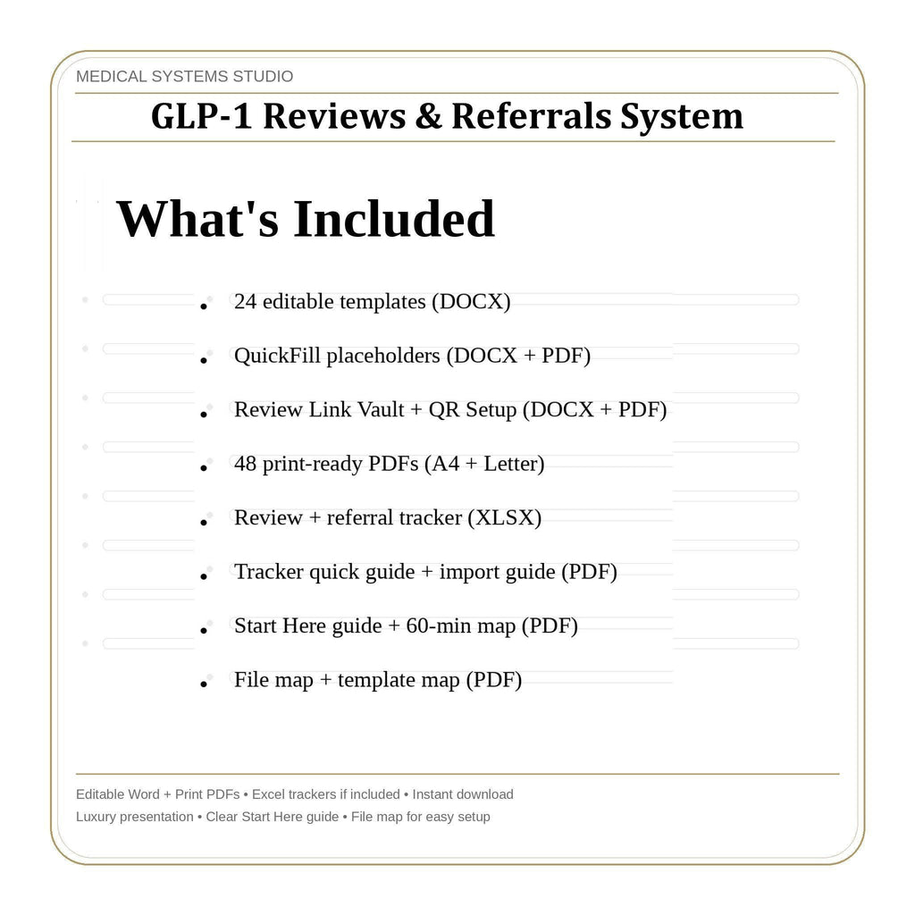 GLP-1 Reviews & Referrals System for Clinics | Clinic Reputation Kit, Review Request, QR (Digital Download)
