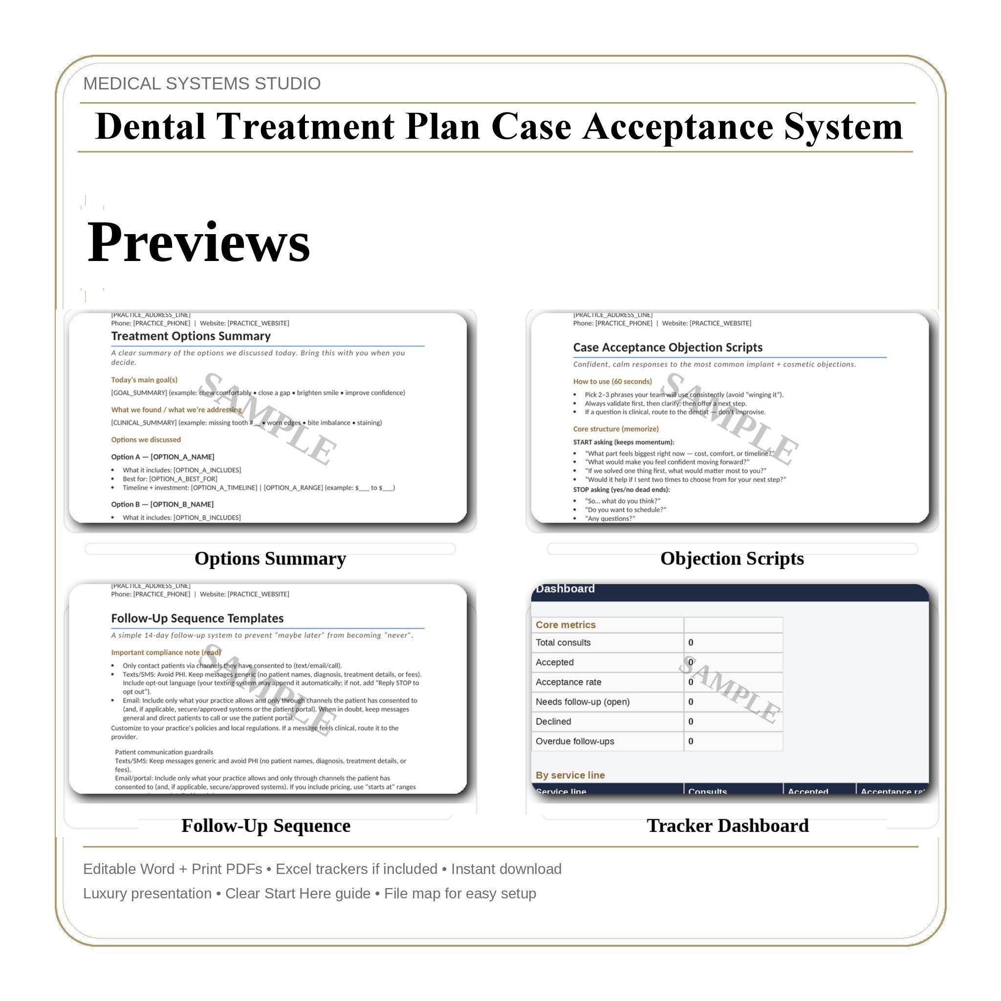 Dental Treatment Plan Case Acceptance System | Scripts + Tracker (Digital Download)