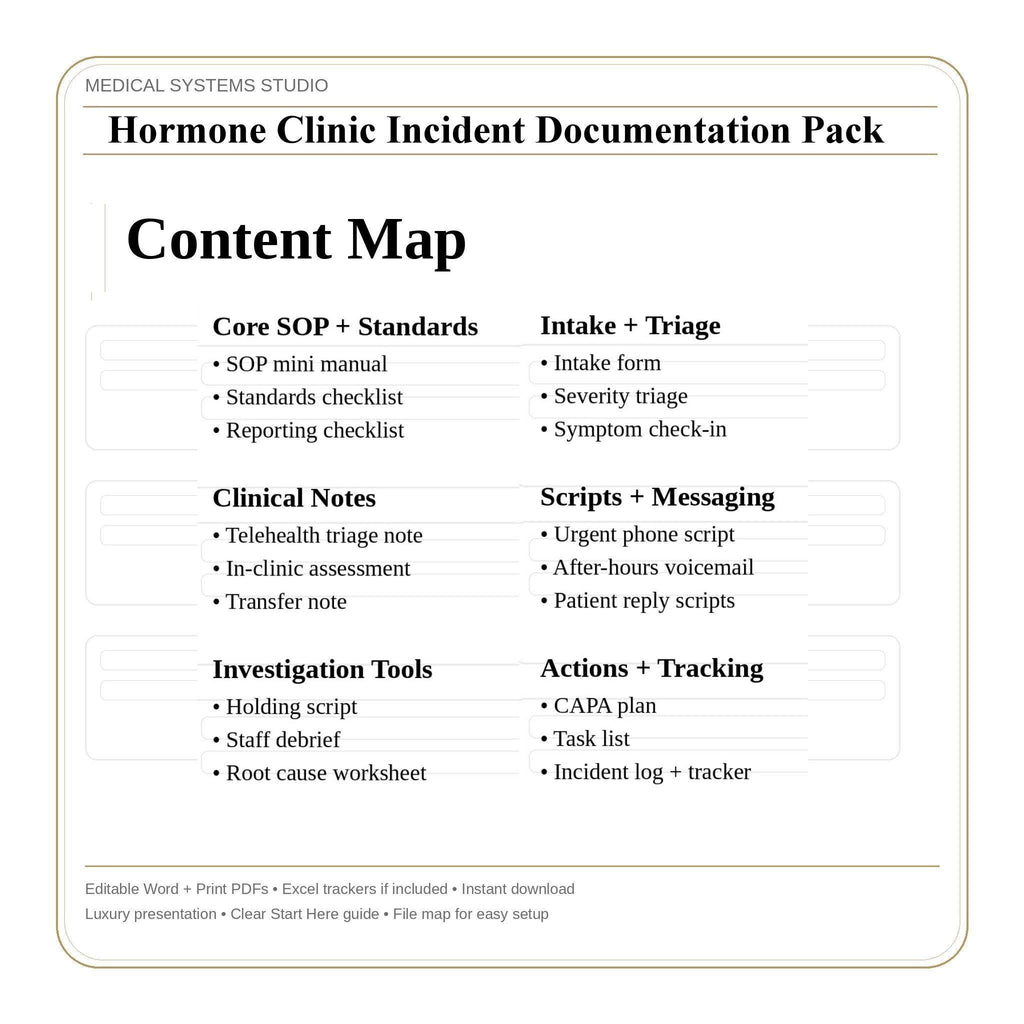 Hormone Clinic Incident Documentation Pack | TRT/HRT/BHRT Forms + Scripts (Digital Download)