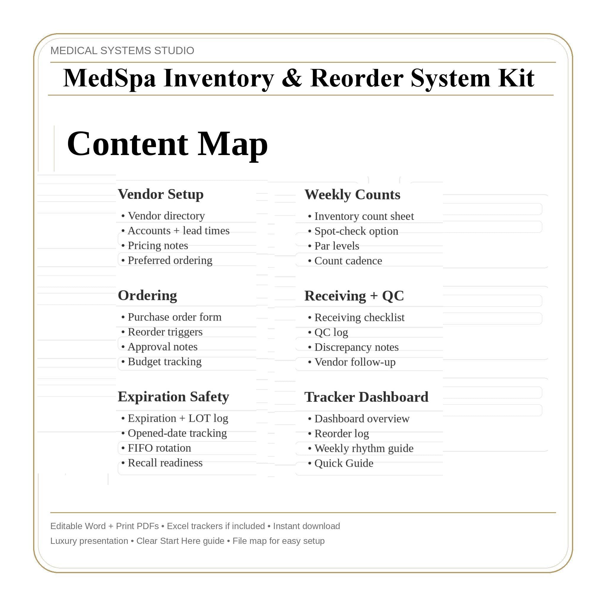 MedSpa Inventory System | Excel Tracker, Reorder Calculator (Digital Download)