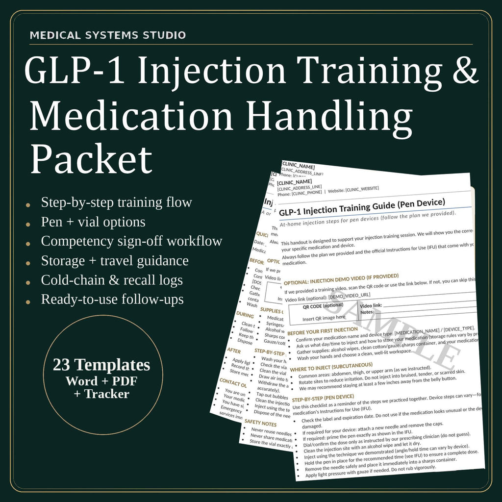 GLP-1 Injection Training & Medication Handling Packet | Semaglutide/Tirzepatide Patient Education (Digital Download)