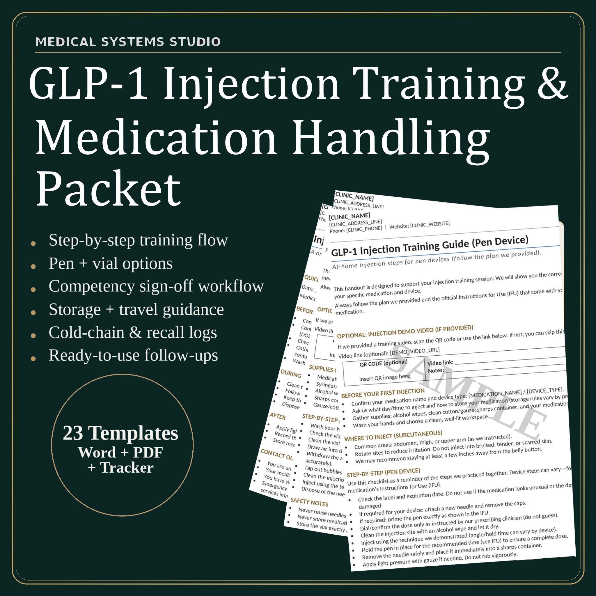GLP-1 Injection Training & Medication Handling Packet | Semaglutide/Tirzepatide Patient Education (Digital Download)