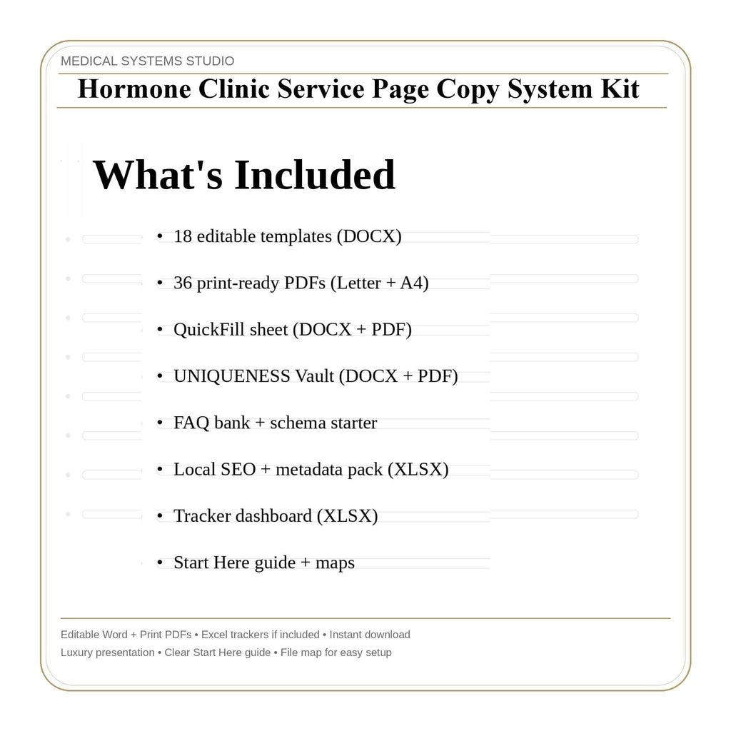 Hormone Clinic Service Page Copy System | TRT HRT BHRT | 10 Seo Templates (Digital Download)