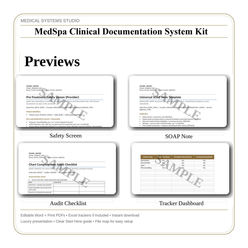 MedSpa Clinical Documentation System | Injectables, Laser, and Microneedling (Digital Download)